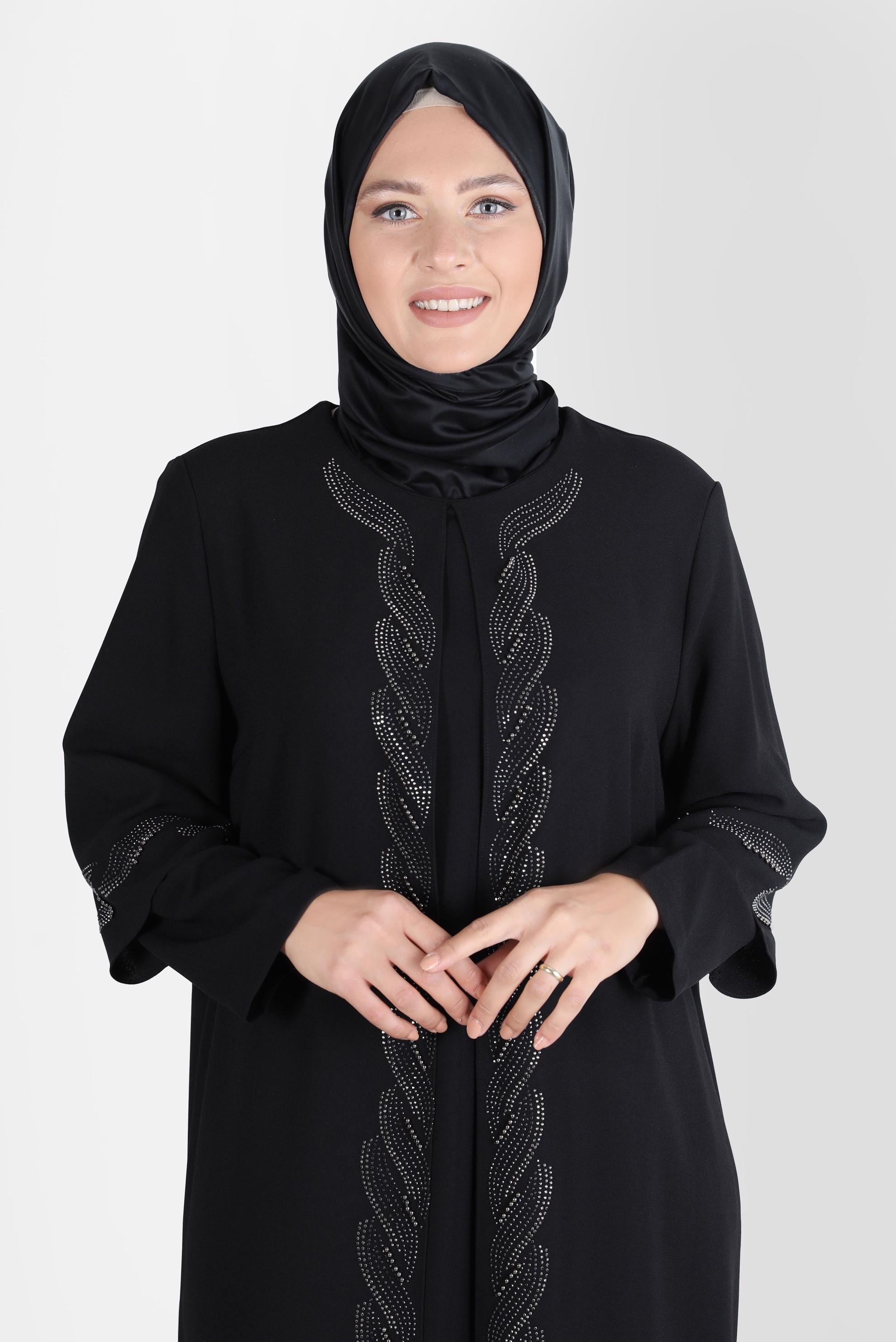 Hijab clothing BLACK PADDED CREPE DRESS WITH GEM 20223 