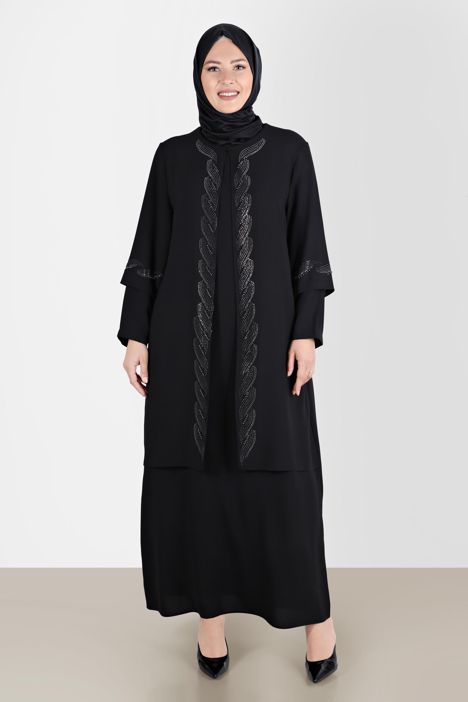 Hijab clothing BLACK PADDED CREPE DRESS WITH GEM 20223 