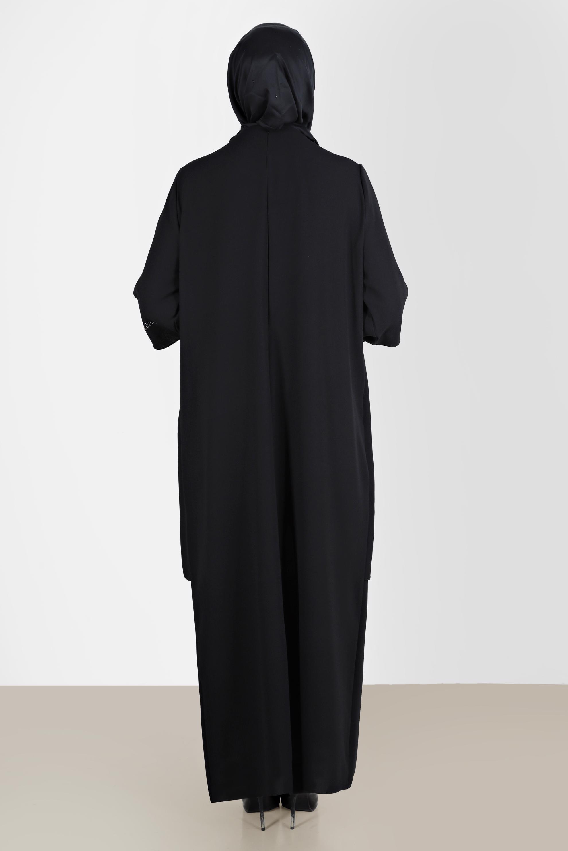 Hijab clothing BLACK PADDED CREPE DRESS WITH GEM 20223 