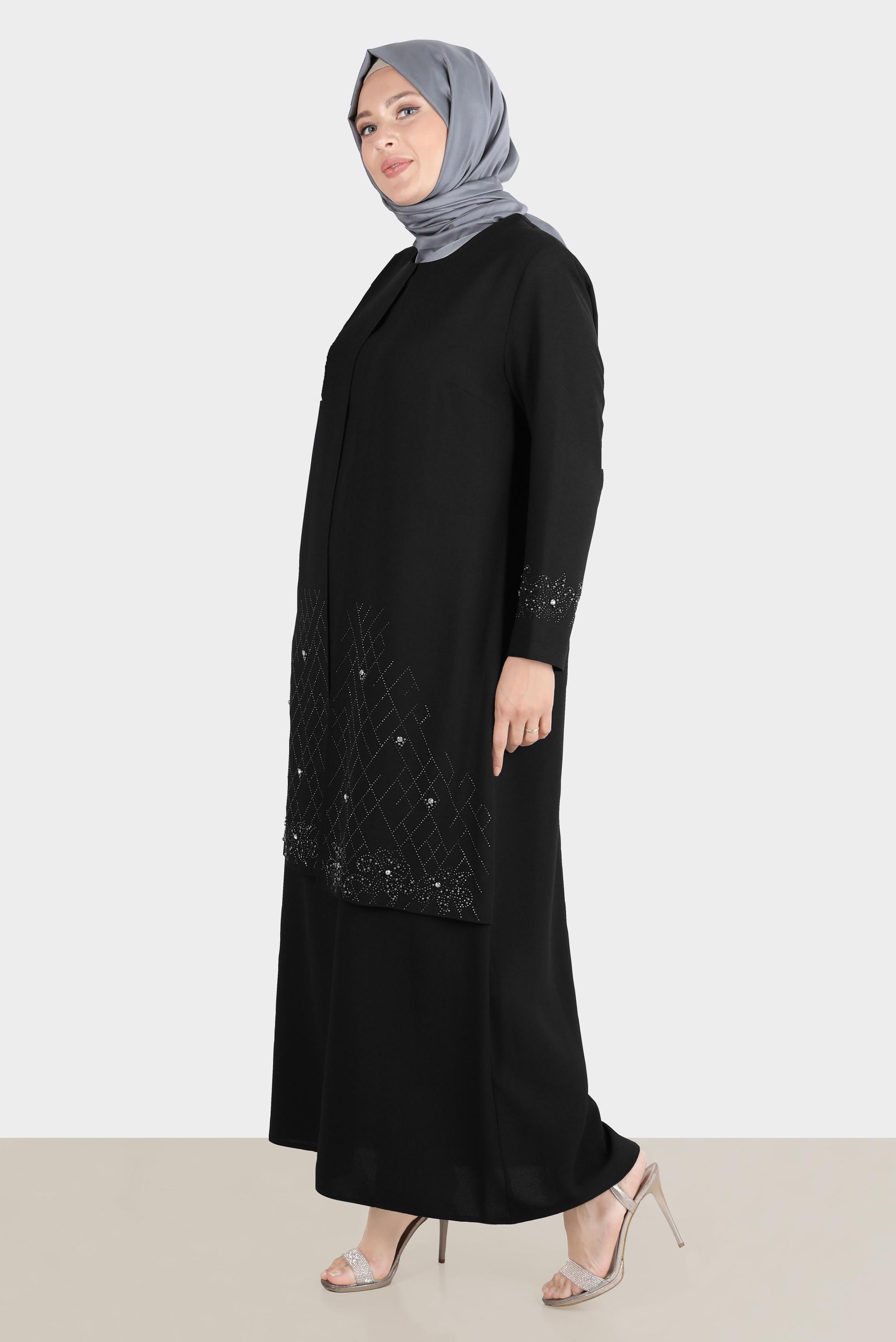 Tesettür giyim SİYAH TAŞ İŞLEMELİ KREP ELBİSE 20224