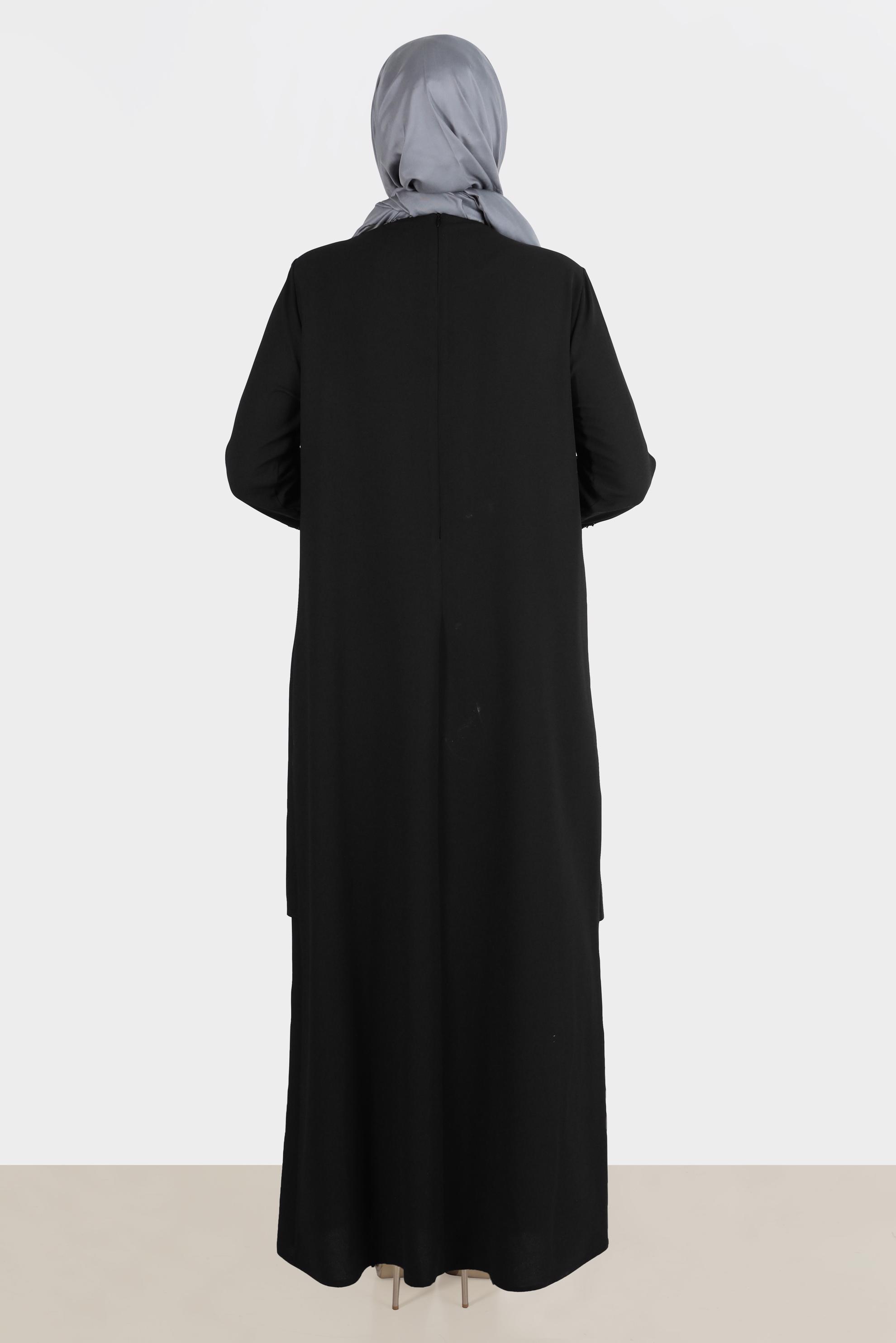 Tesettür giyim SİYAH TAŞ İŞLEMELİ KREP ELBİSE 20224