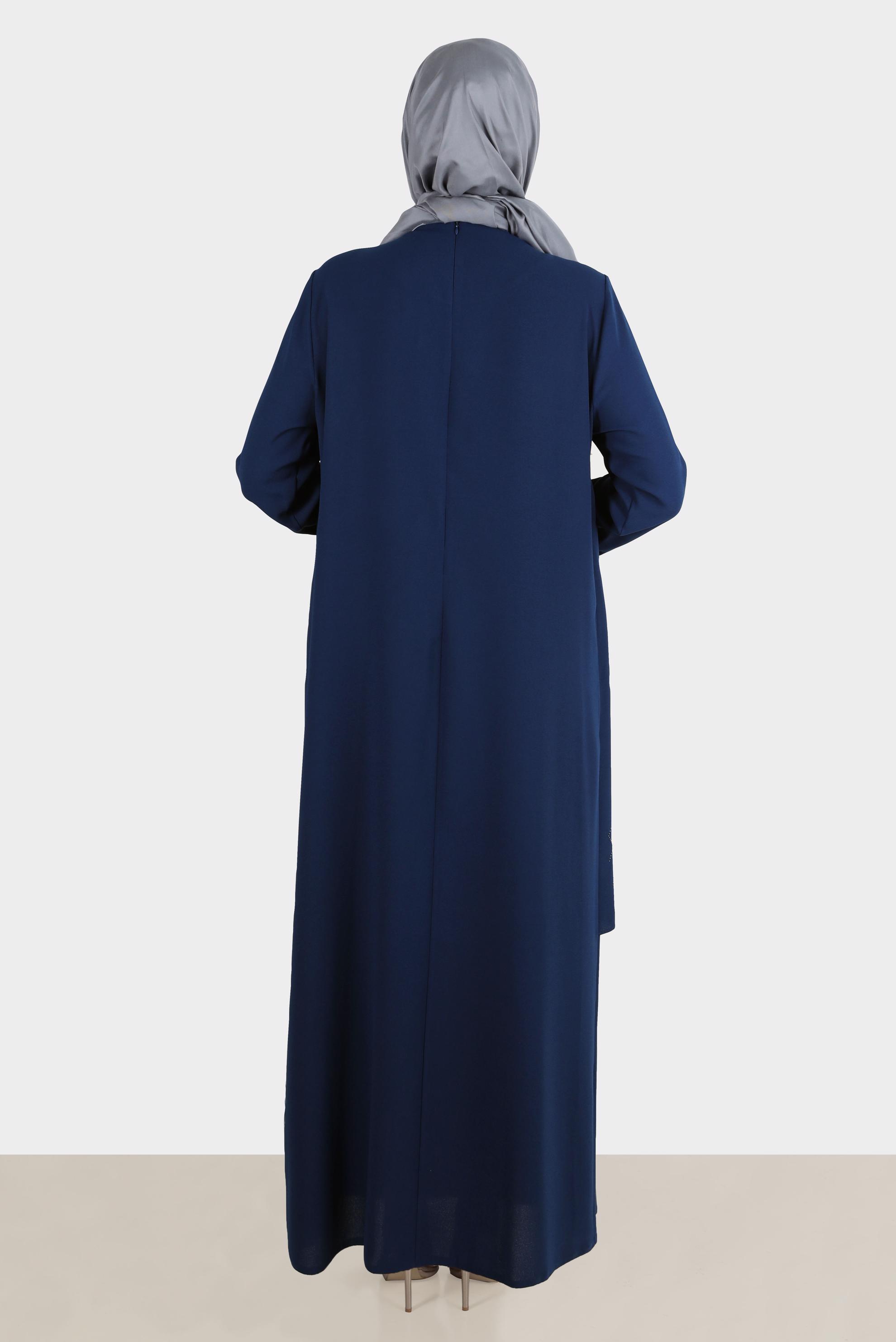Hijab clothing NAVY BLUE GEM EMBROIDERED CREPE DRESS 20224