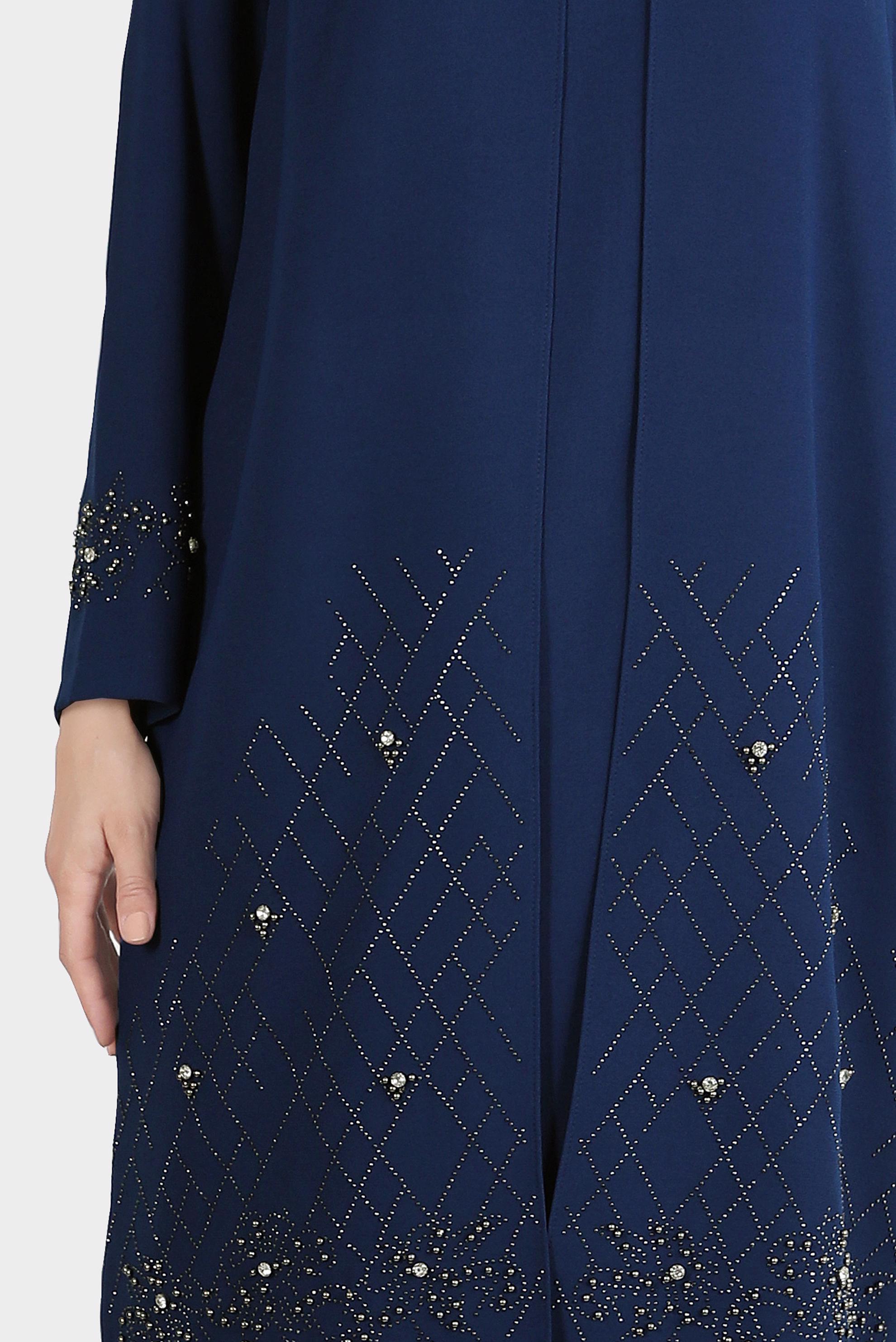 Hijab clothing NAVY BLUE GEM EMBROIDERED CREPE DRESS 20224