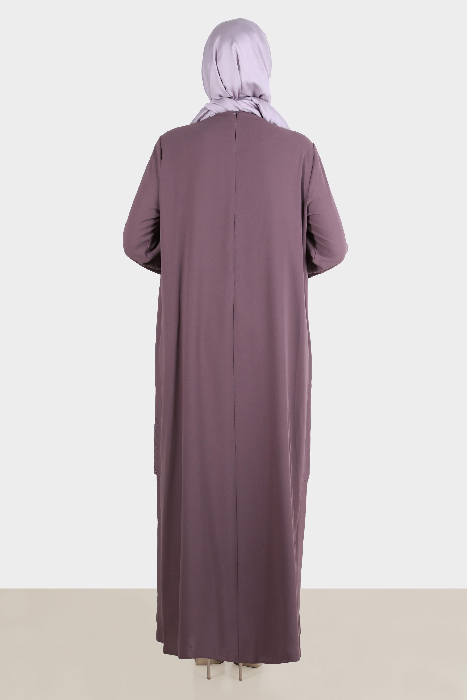 Tesettür giyim PEMBE TAŞ İŞLEMELİ KREP ELBİSE 20224