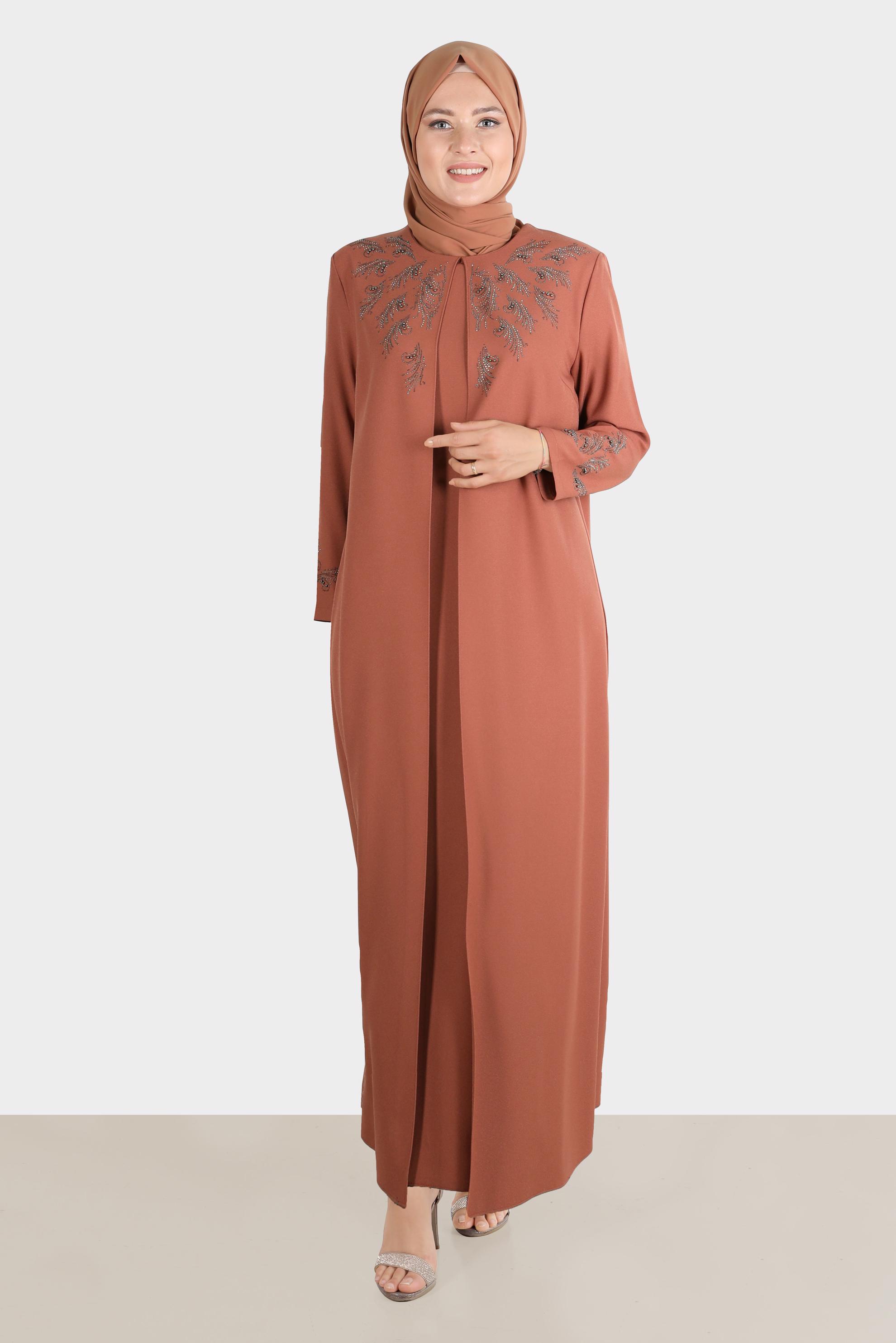 Hijab clothing BROWN GEM DETAIL CREPE DRESS 20225 