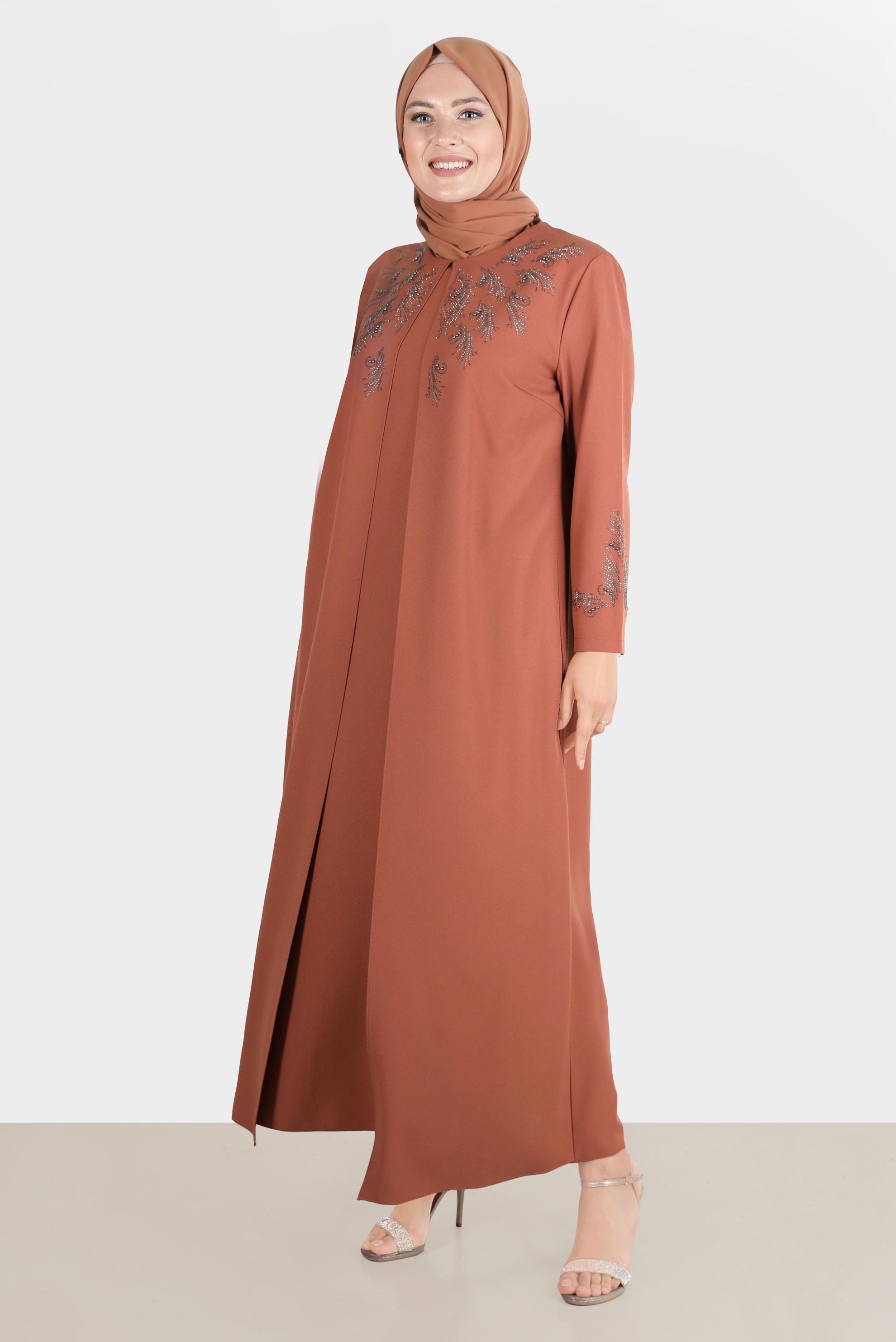 Hijab clothing BROWN GEM DETAIL CREPE DRESS 20225 