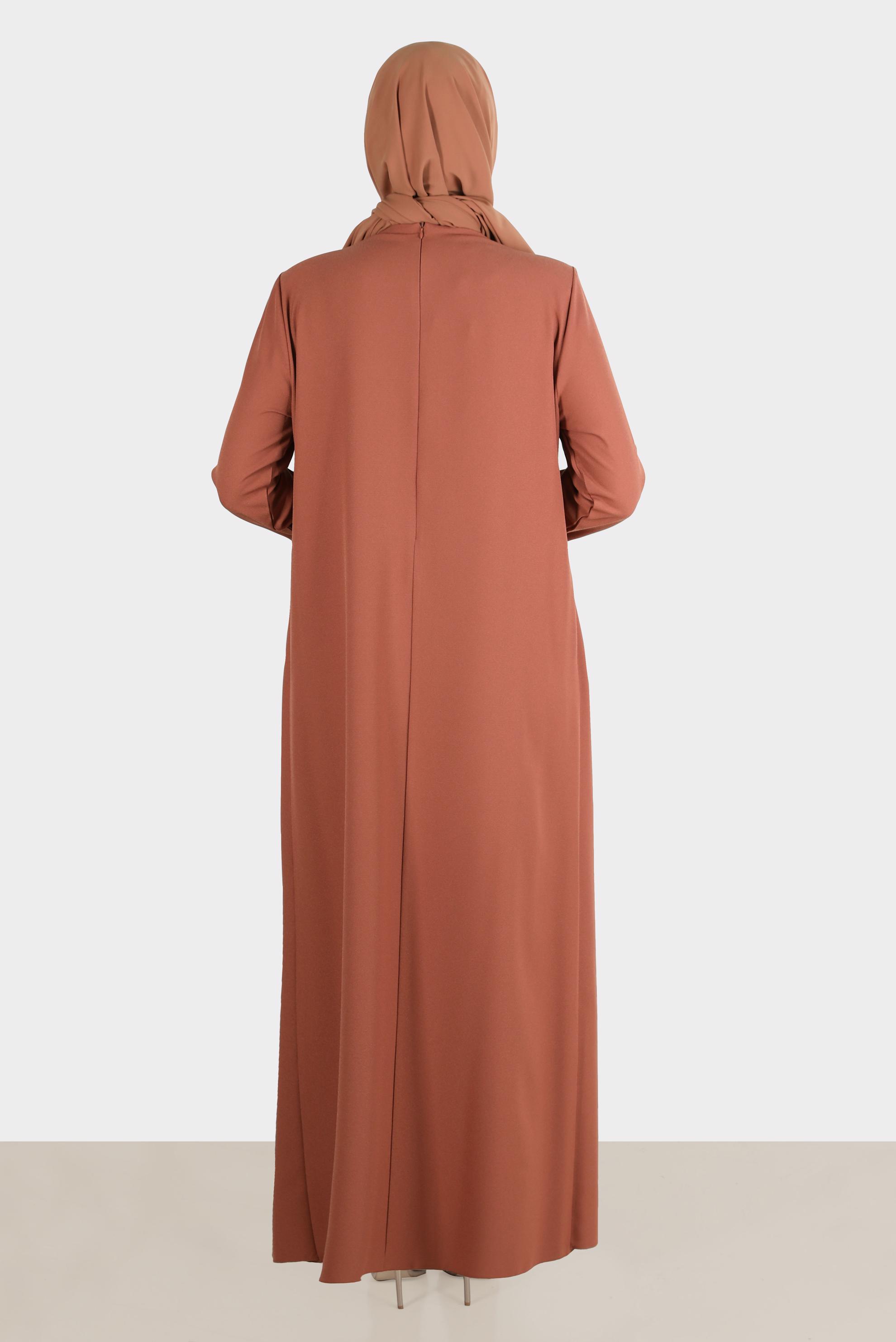 Hijab clothing BROWN GEM DETAIL CREPE DRESS 20225 