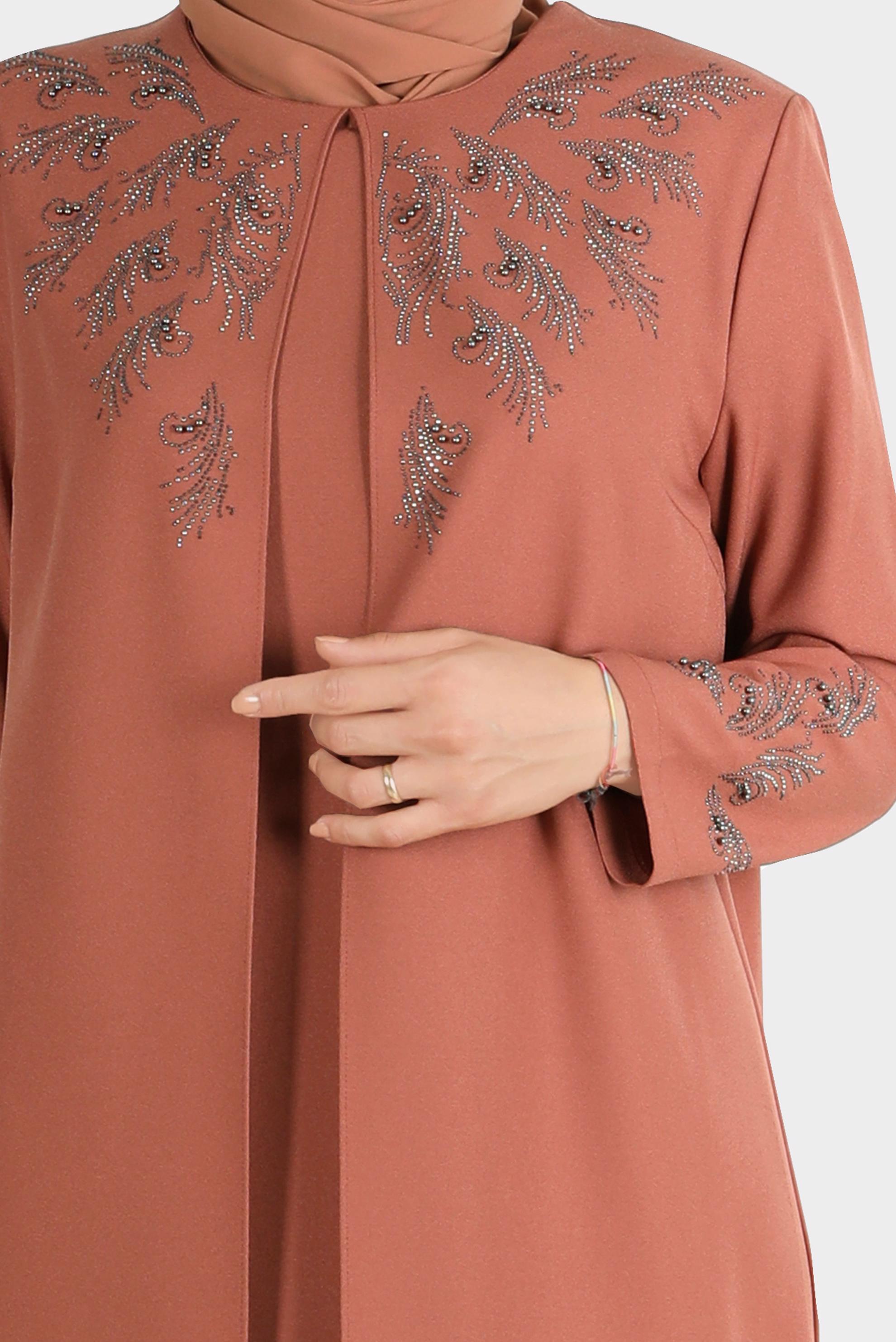 Hijab clothing BROWN GEM DETAIL CREPE DRESS 20225 