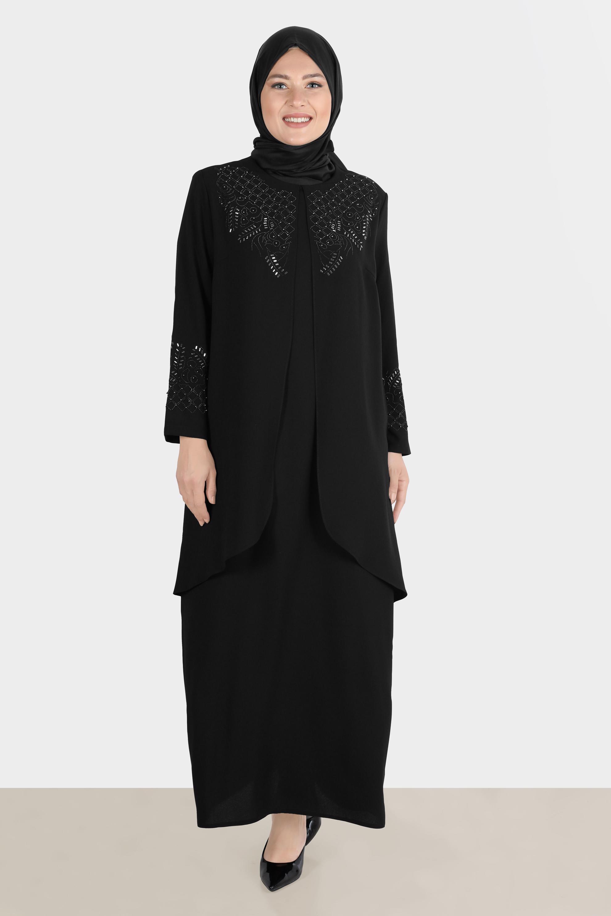 Vêtements hijab NOIR ROBE REMBOURRÉE DÉTAIL GEM 20227