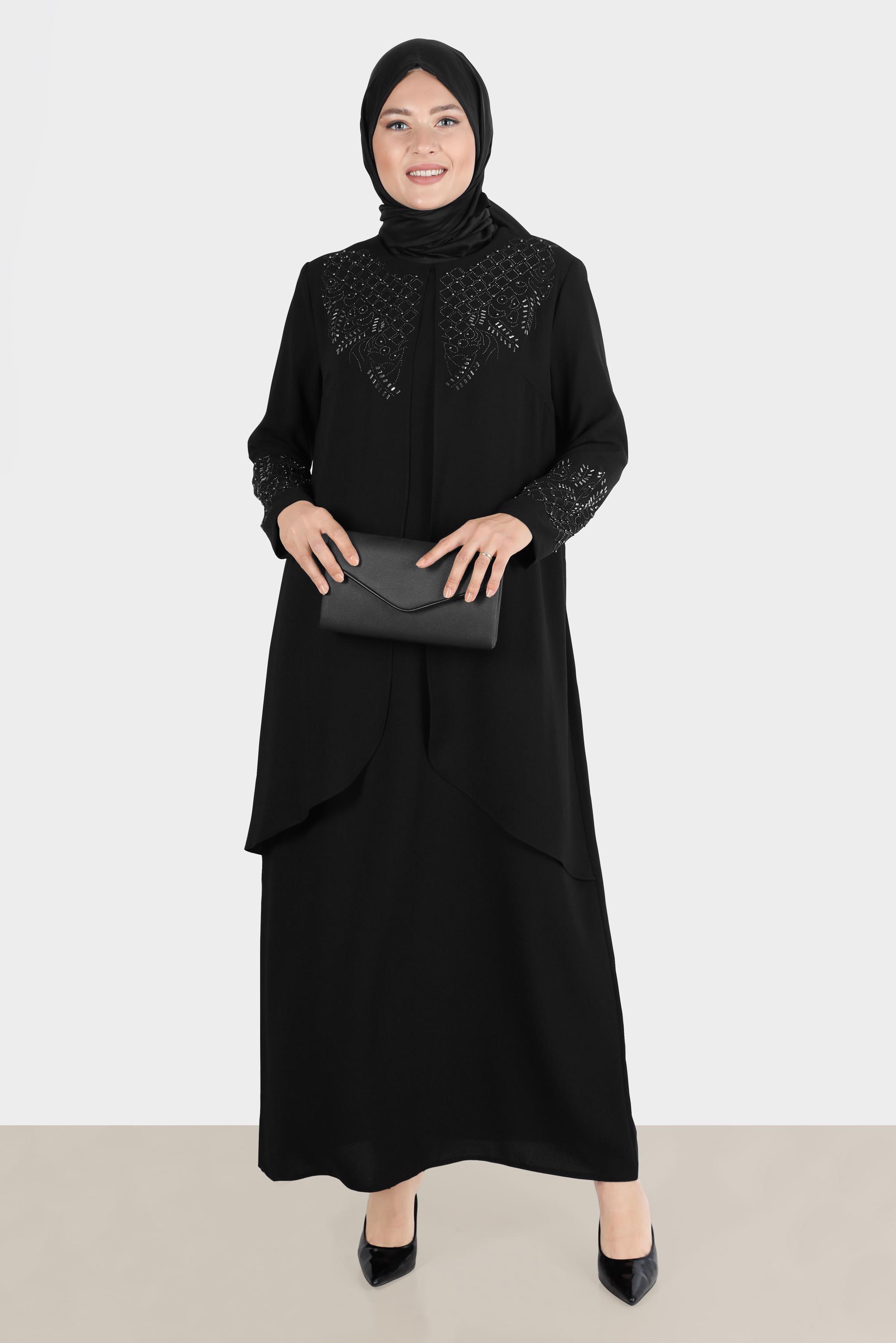 Vêtements hijab NOIR ROBE REMBOURRÉE DÉTAIL GEM 20227