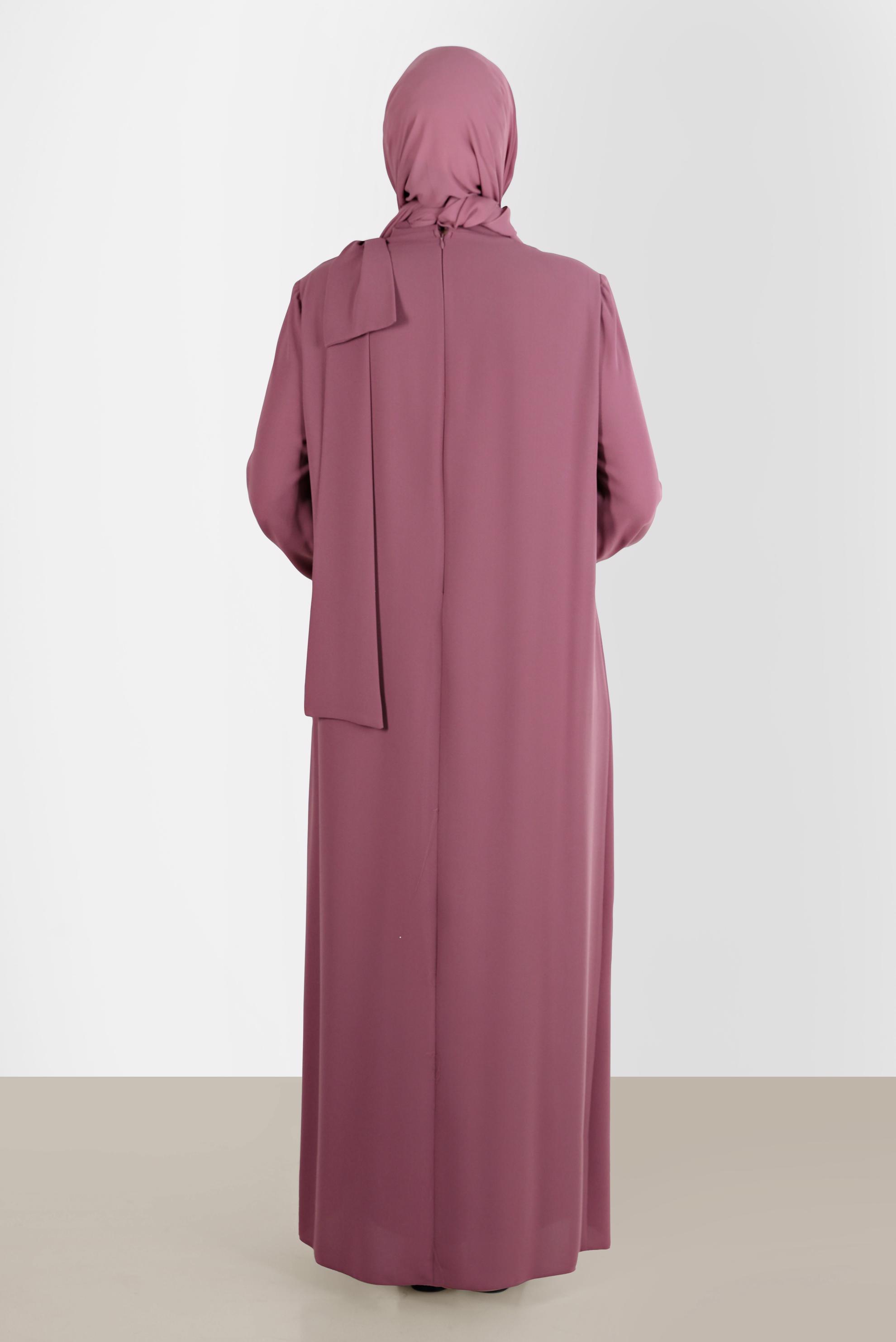 Hijab clothing PINK BOW-TIE DETAIL CREPE DRESS WITH GEM 20234 