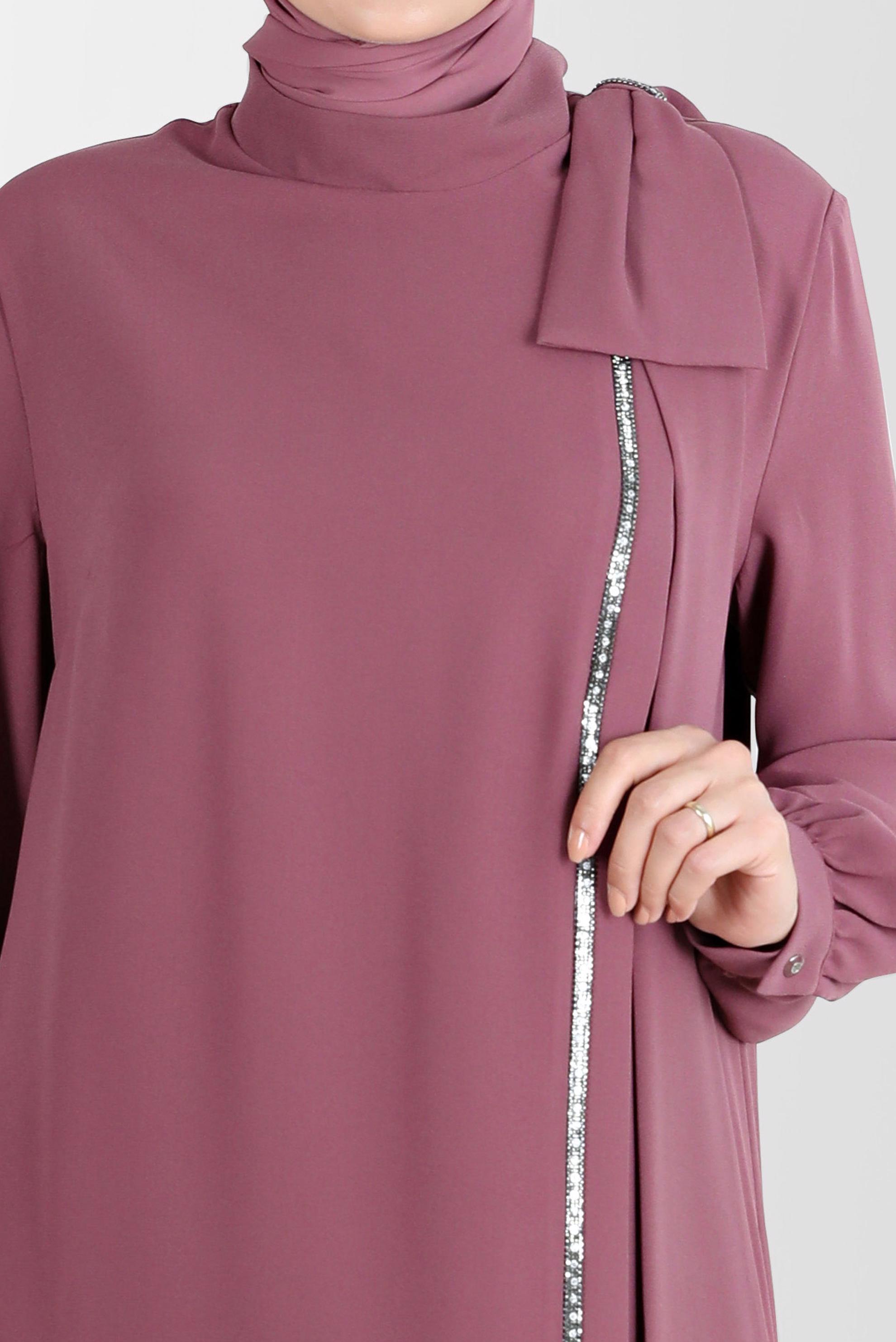 Hijab clothing PINK BOW-TIE DETAIL CREPE DRESS WITH GEM 20234 