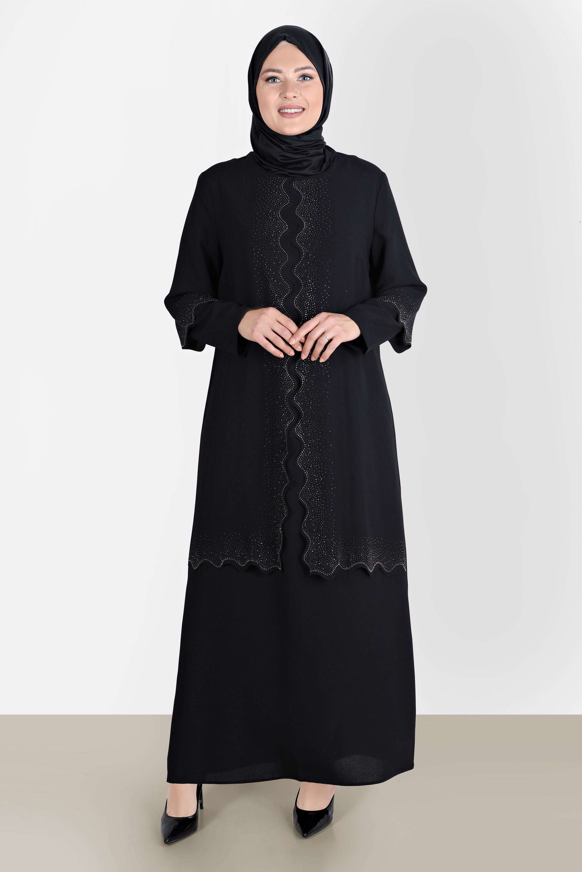 Tesettür giyim SİYAH TAŞLI KREP ELBİSE 20244 