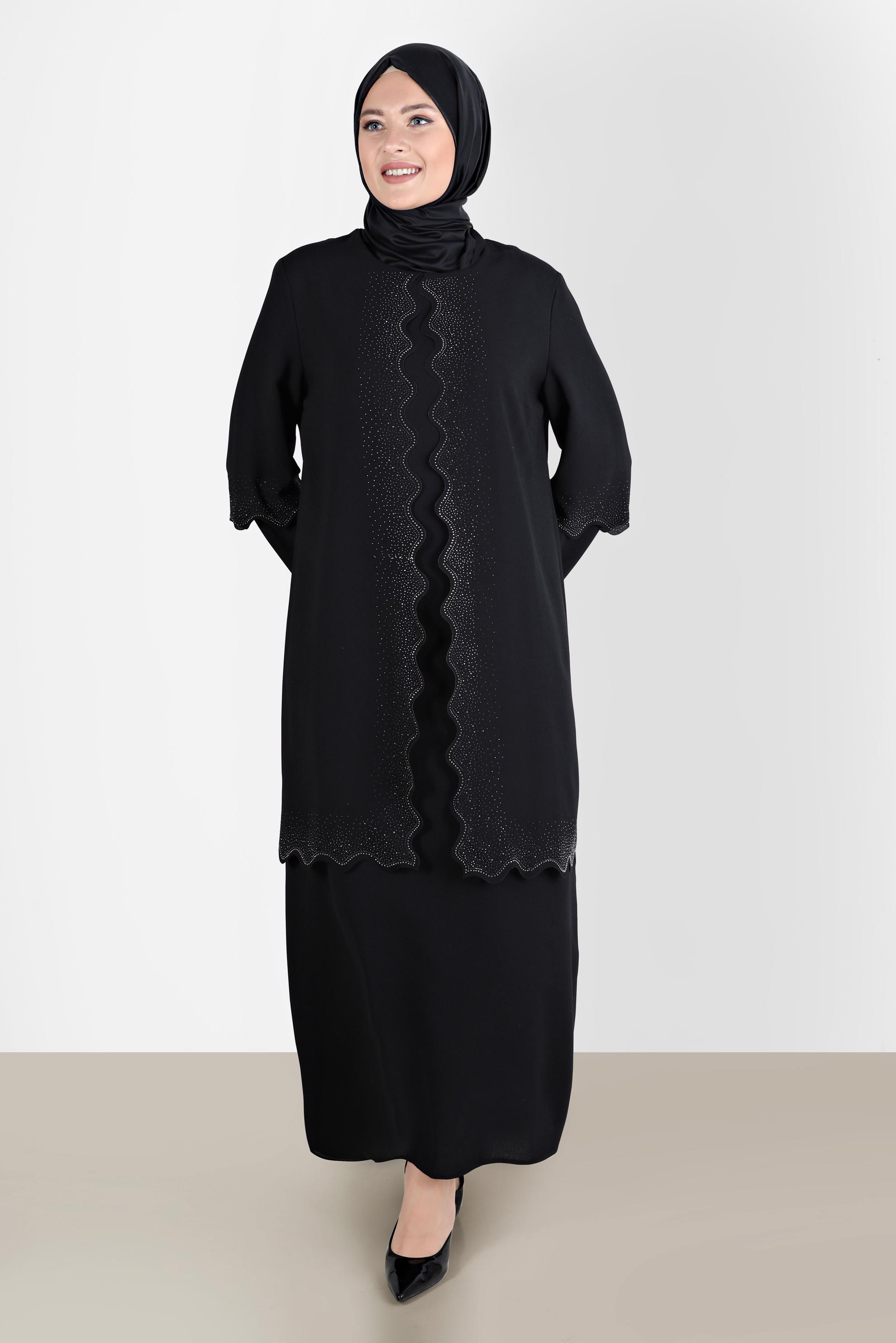 Tesettür giyim SİYAH TAŞLI KREP ELBİSE 20244 