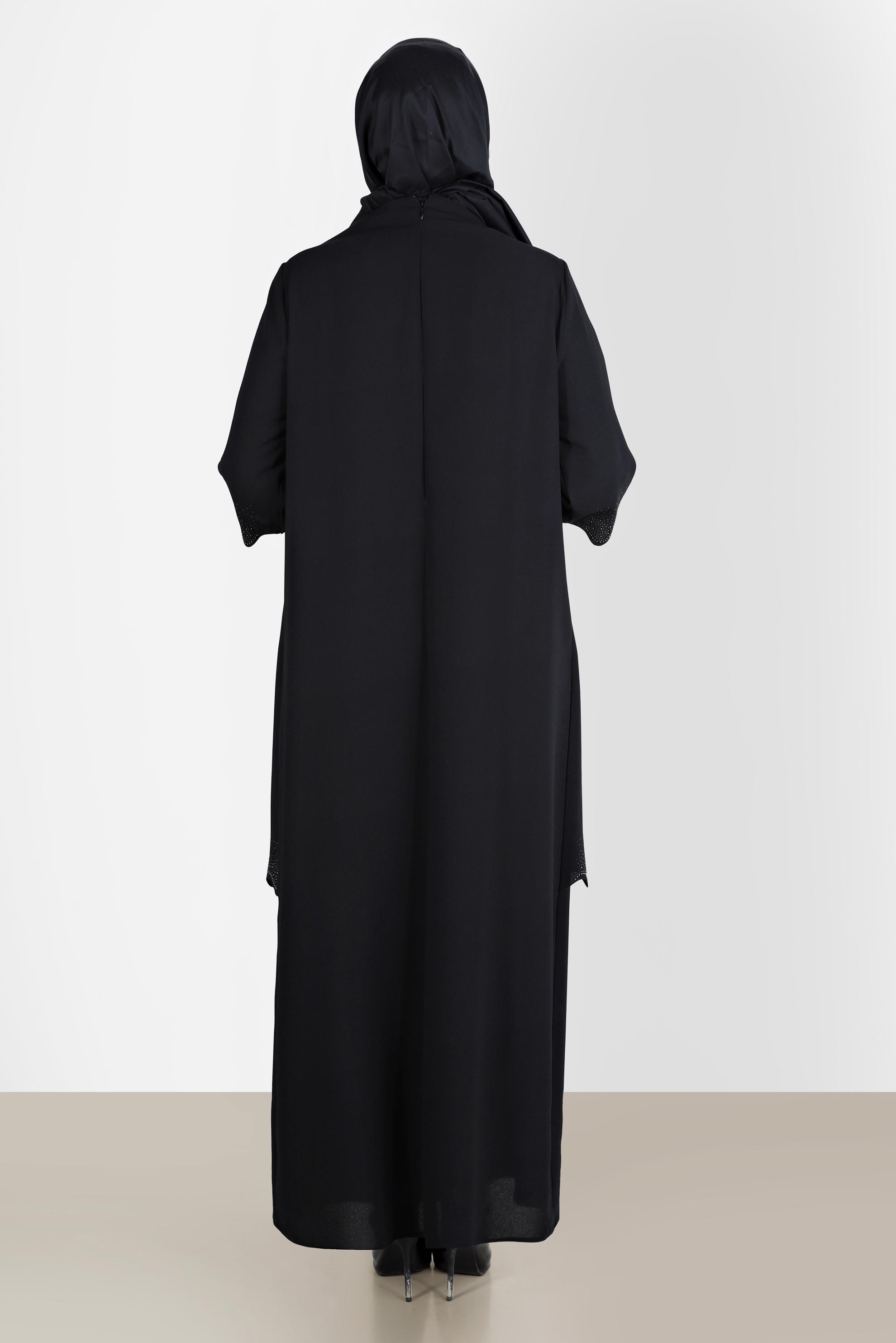 Tesettür giyim SİYAH TAŞLI KREP ELBİSE 20244 