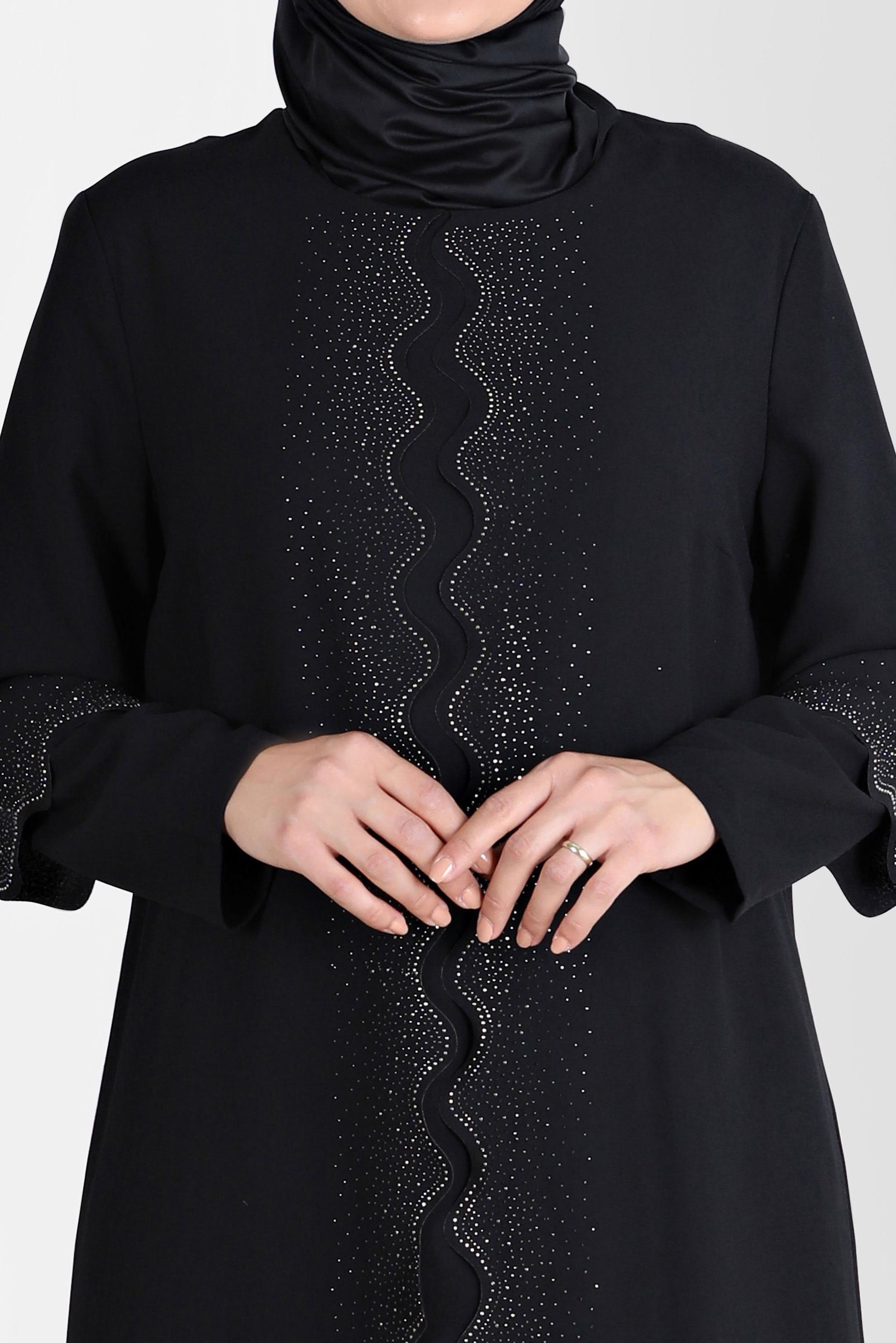 Tesettür giyim SİYAH TAŞLI KREP ELBİSE 20244 