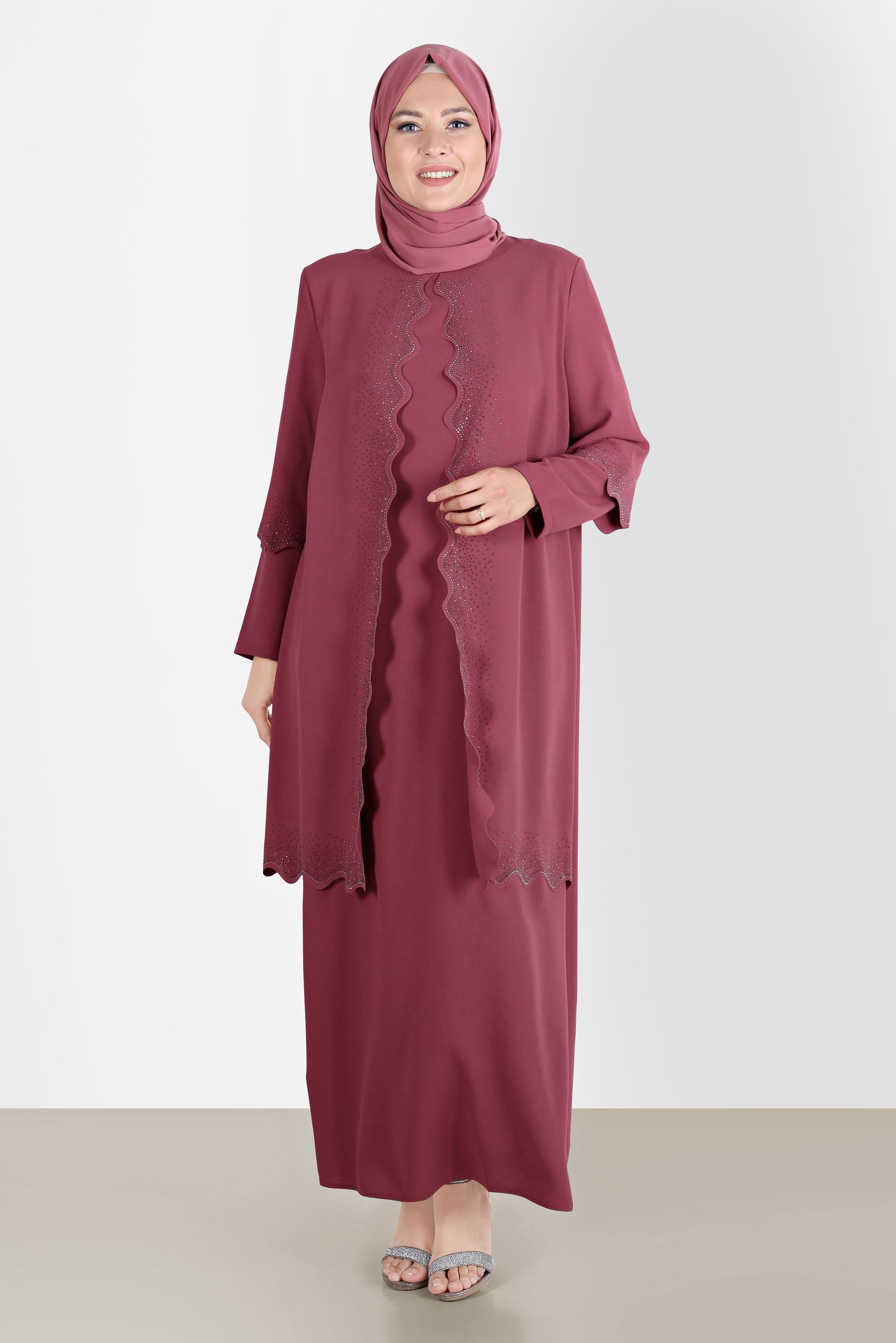 Hijab clothing ORANGE CREPE DRESS WITH GEM 20244 