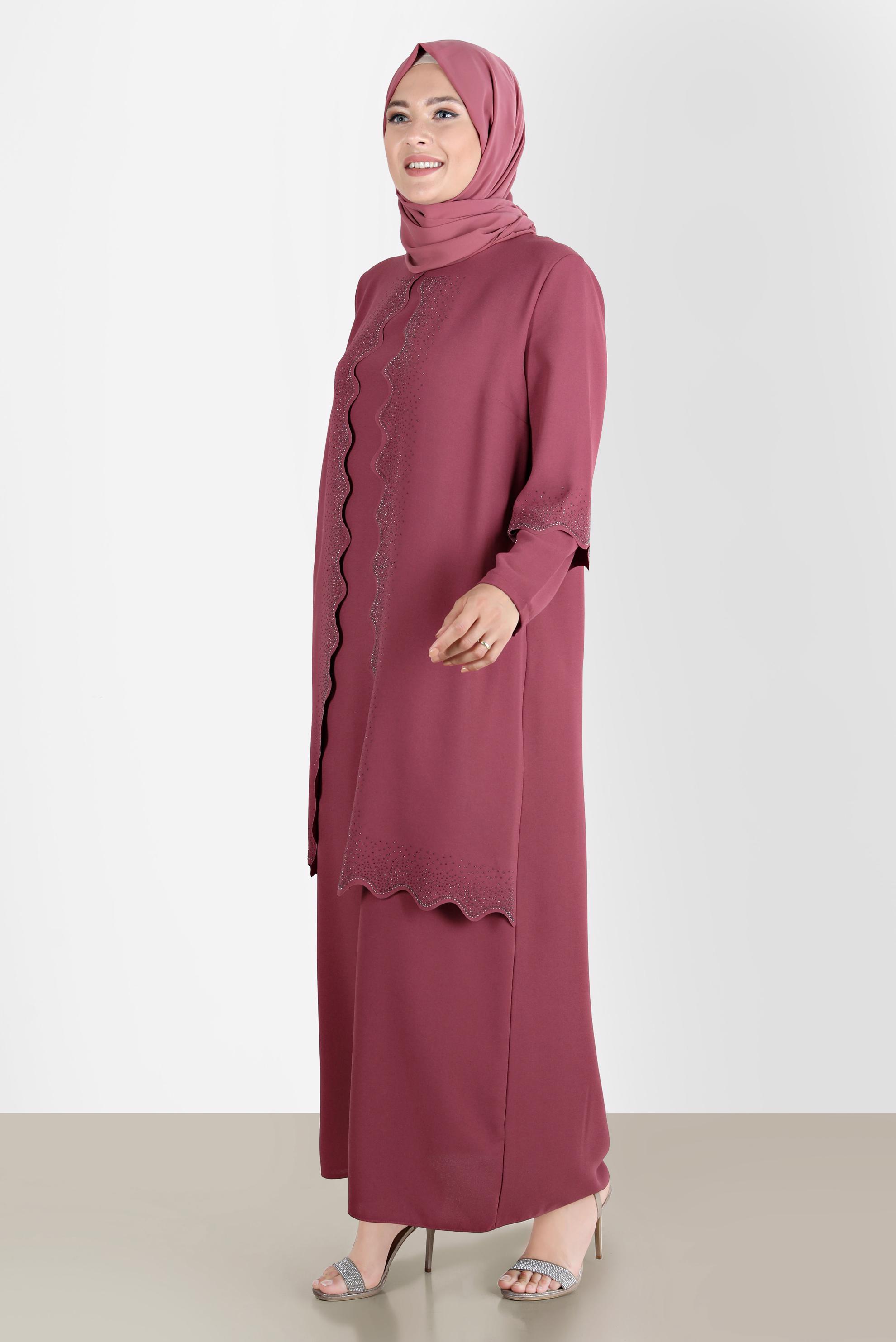 Hijab clothing ORANGE CREPE DRESS WITH GEM 20244 