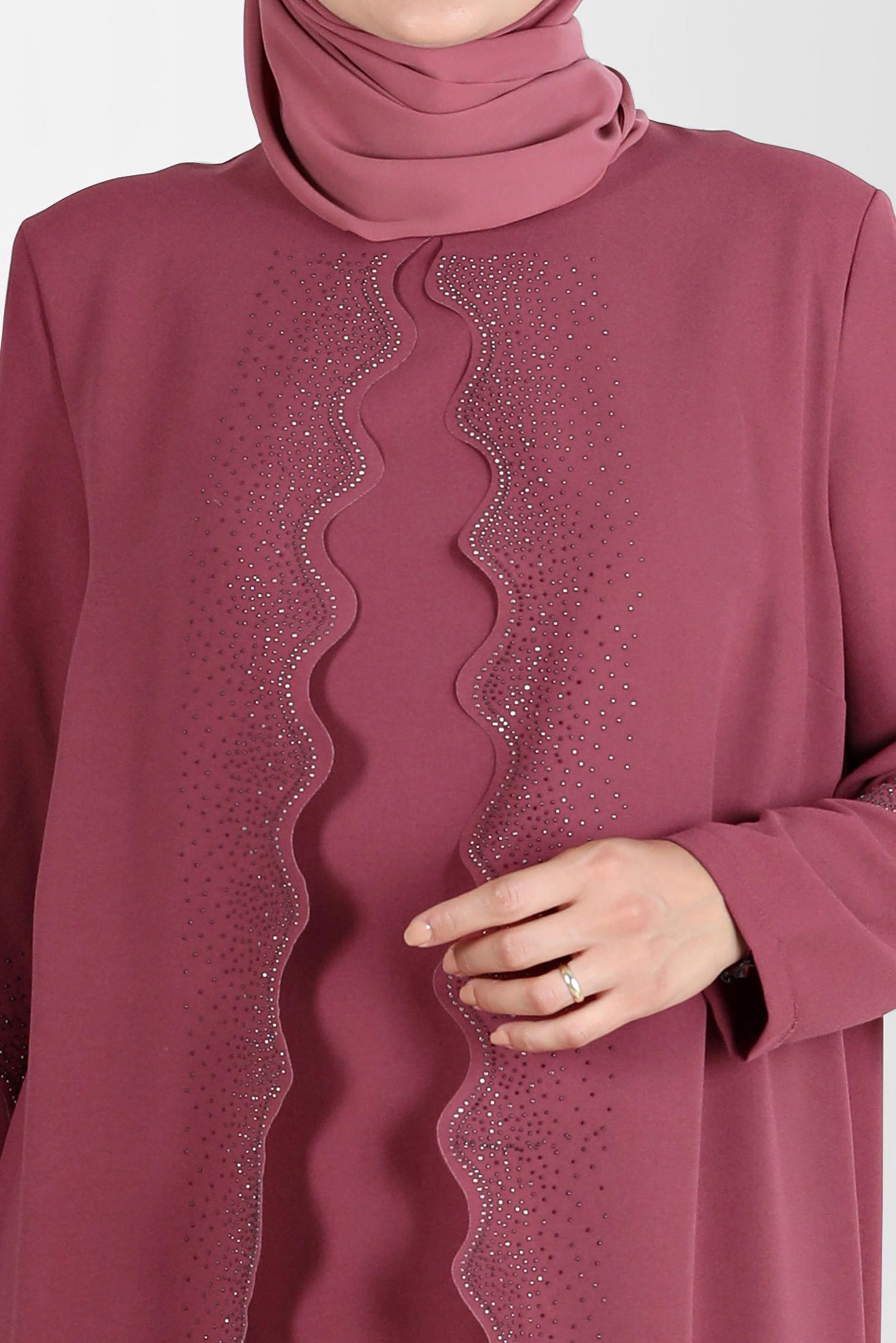 Hijab clothing ORANGE CREPE DRESS WITH GEM 20244 