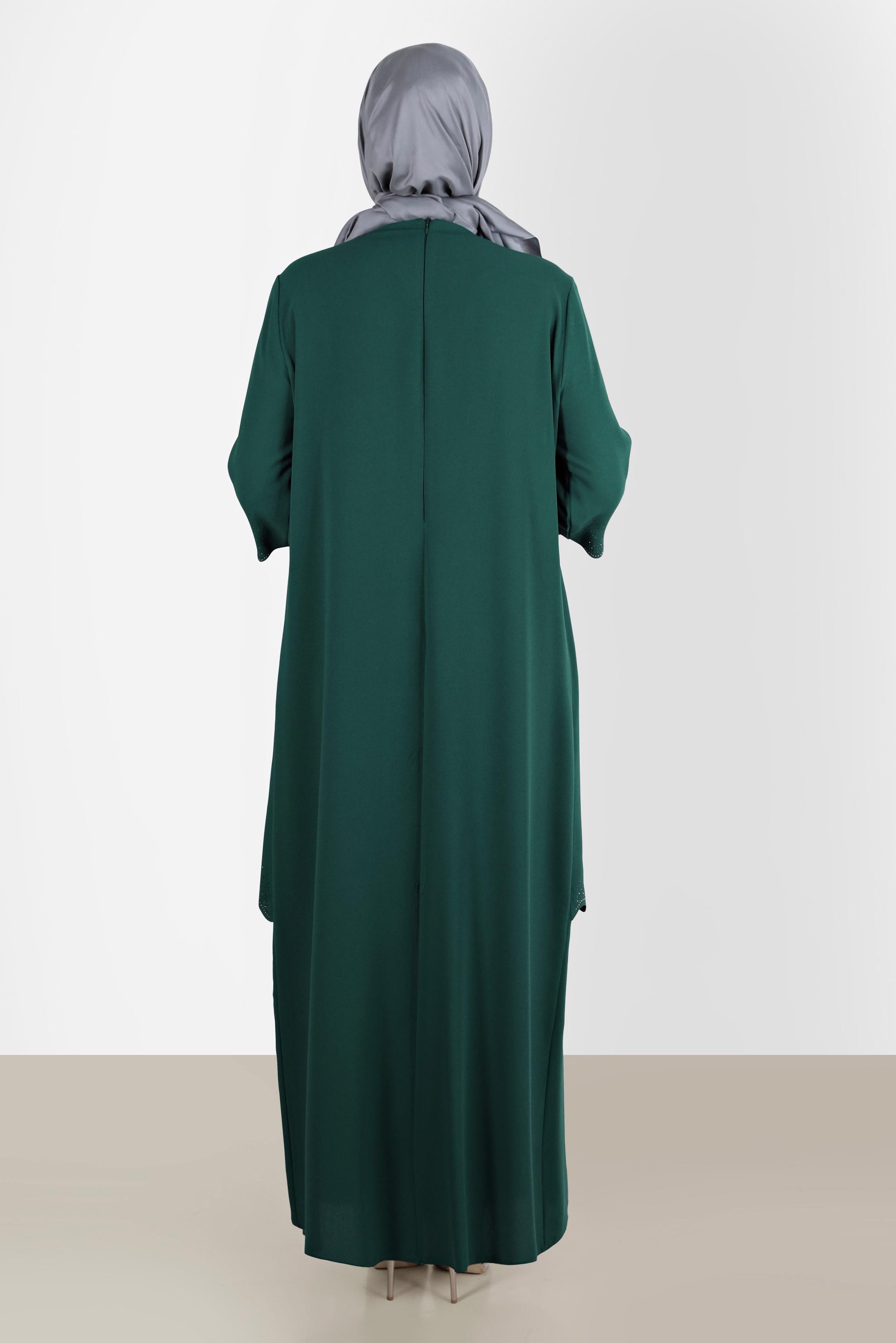Hijab clothing GREEN CREPE DRESS WITH GEM 20244 