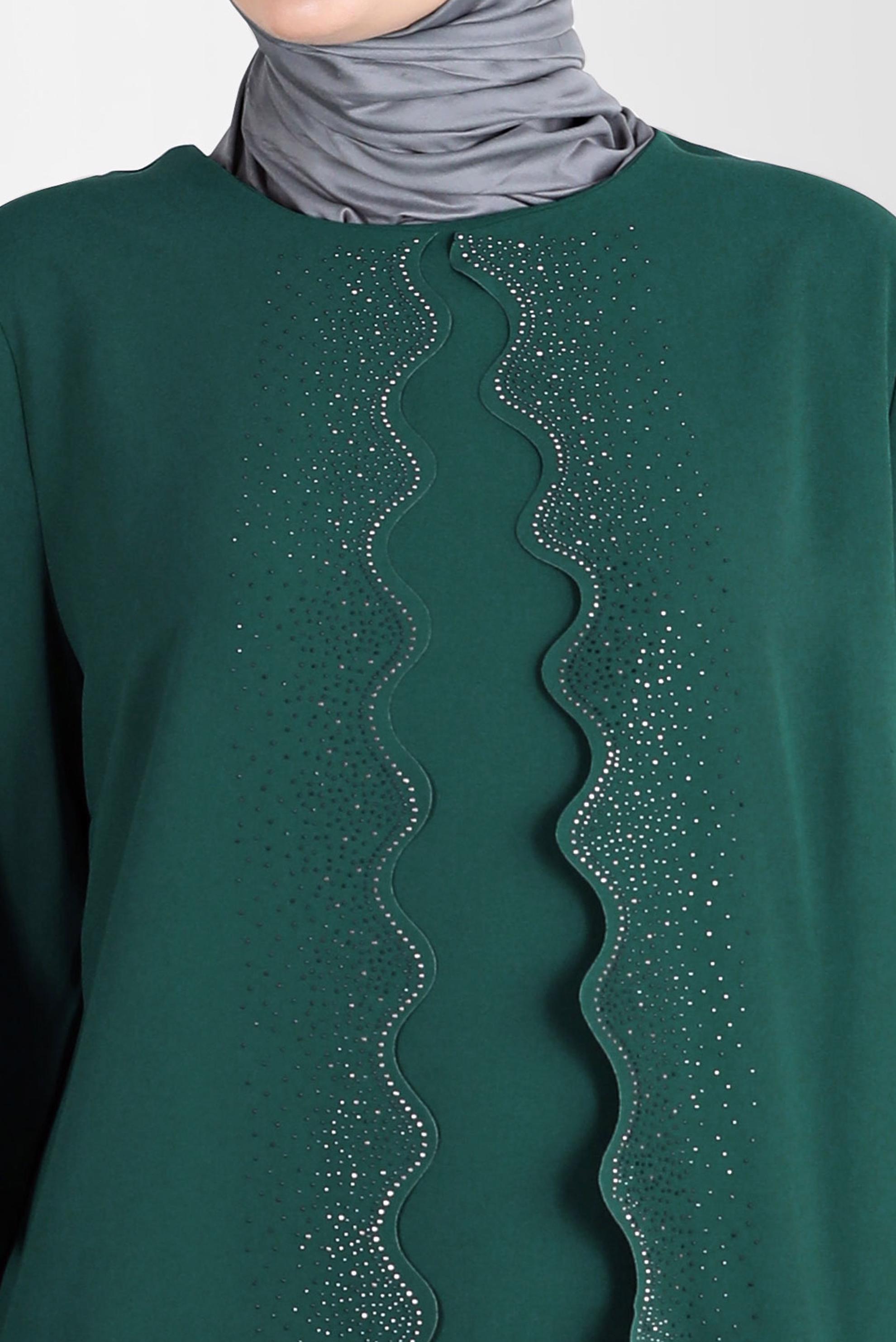 Hijab clothing GREEN CREPE DRESS WITH GEM 20244 