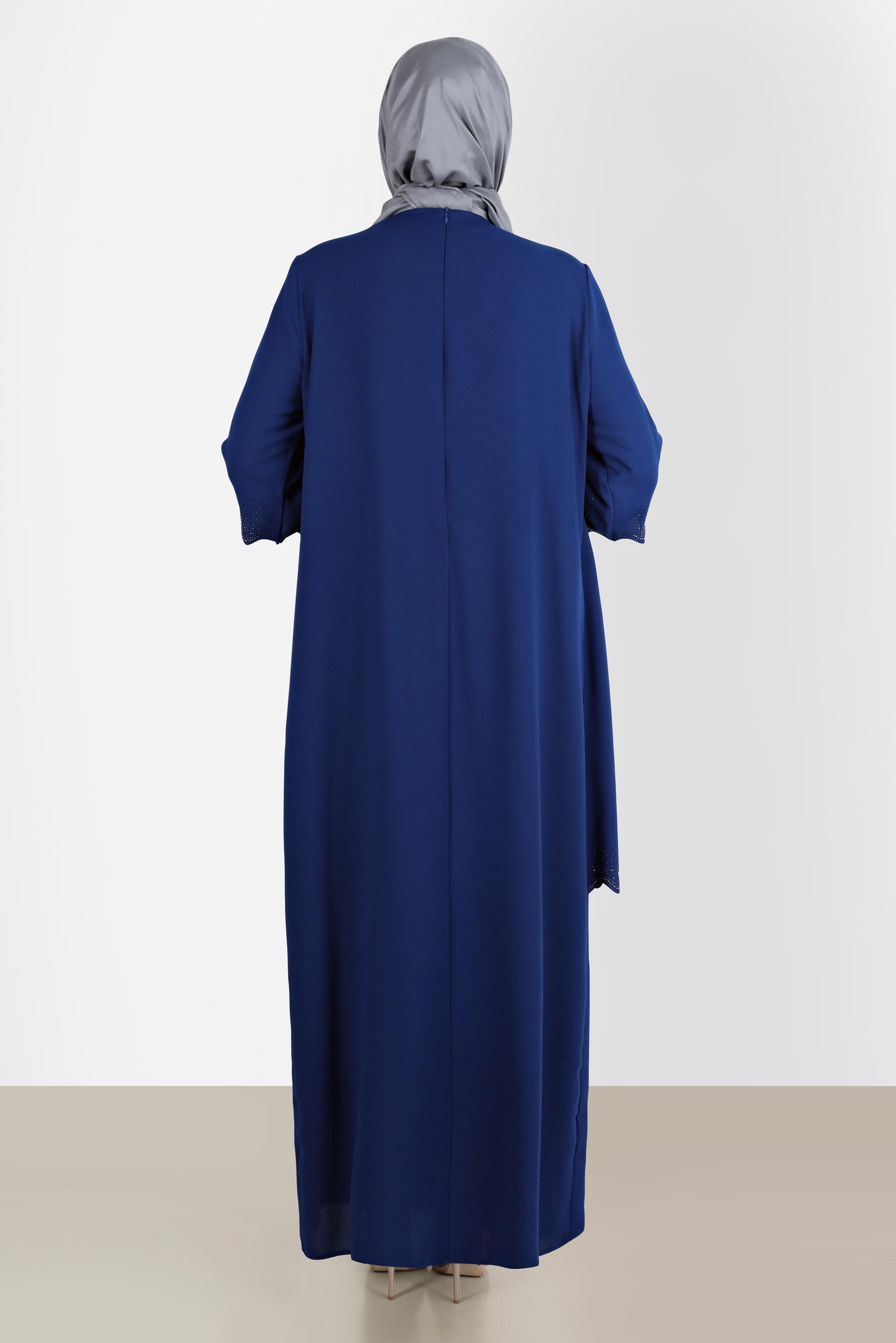 Tesettür giyim LACİVERT TAŞLI KREP ELBİSE 20244 