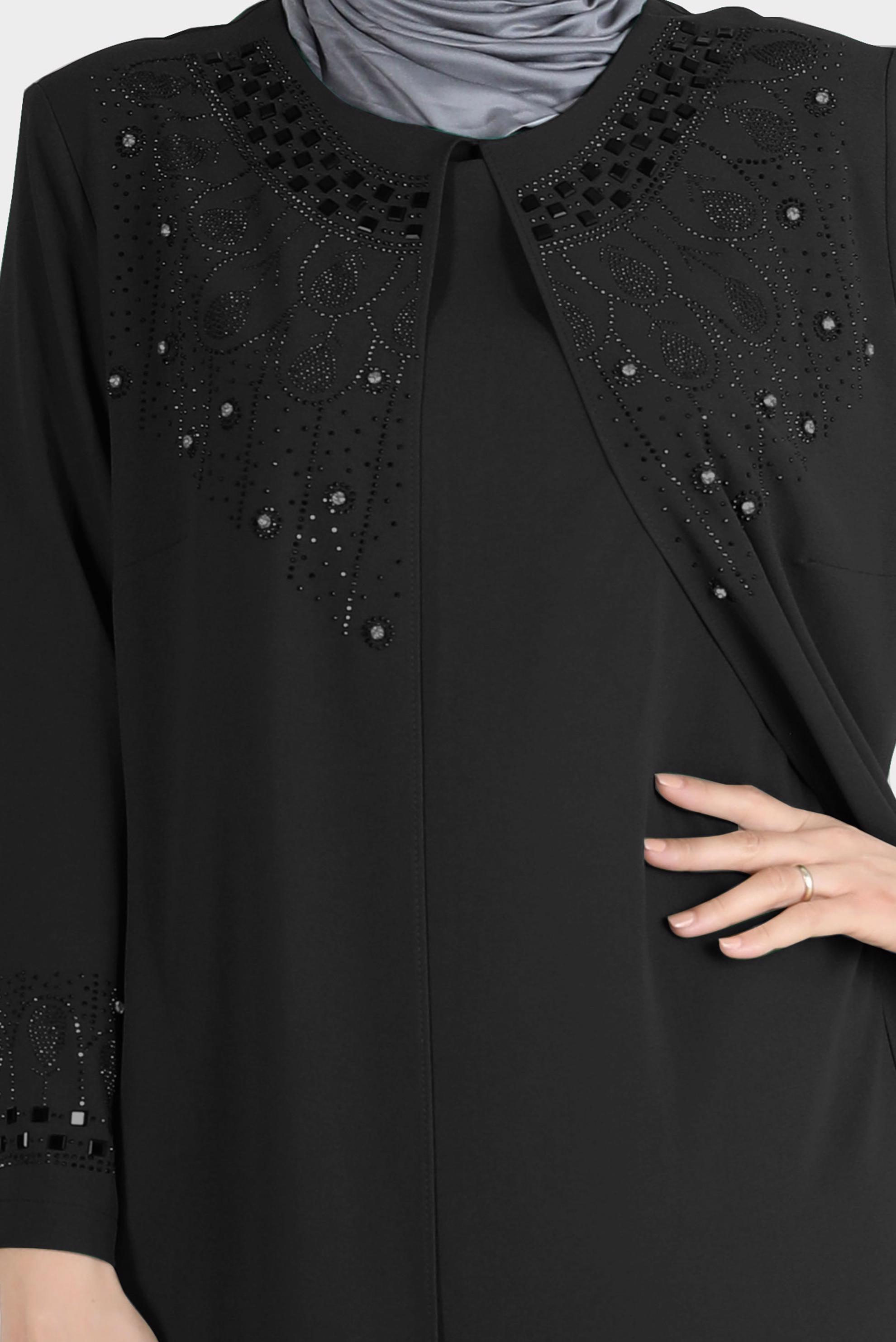 Tesettür giyim SİYAH TAŞ BASKILI KREP ELBİSE 20245 