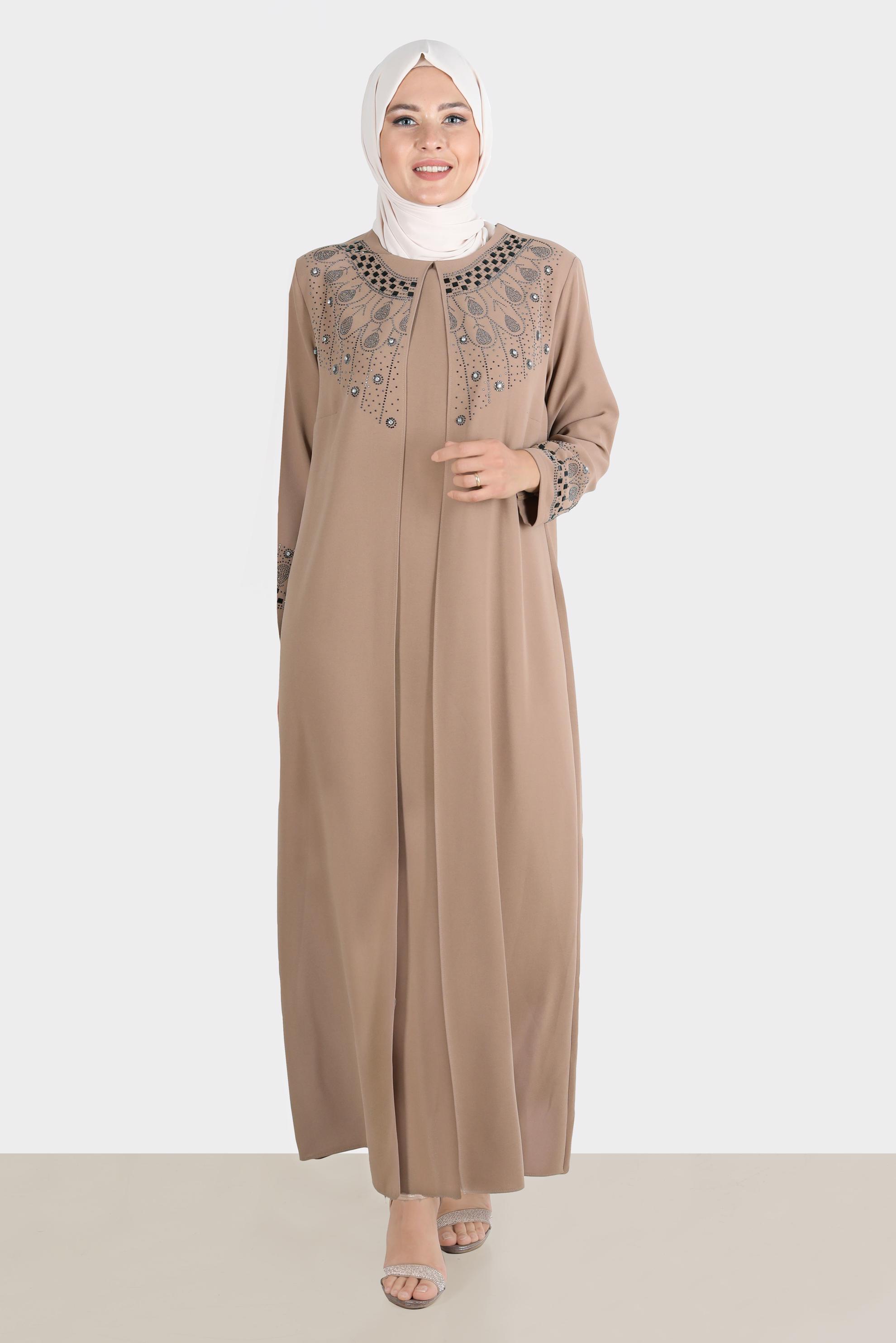 Hijab clothing BROWN GEM PRINTED CREPE DRESS 20245 