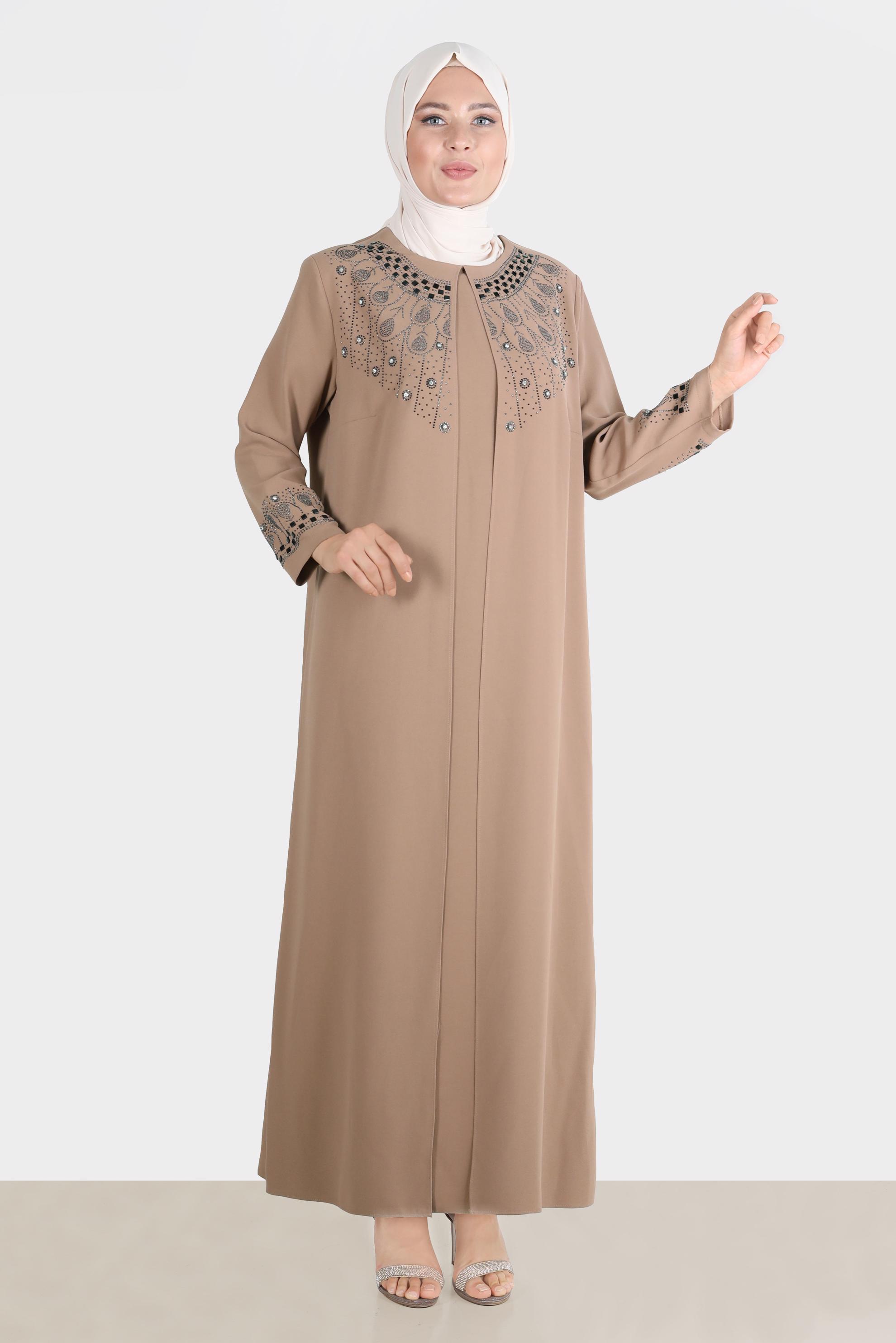 Hijab clothing BROWN GEM PRINTED CREPE DRESS 20245 