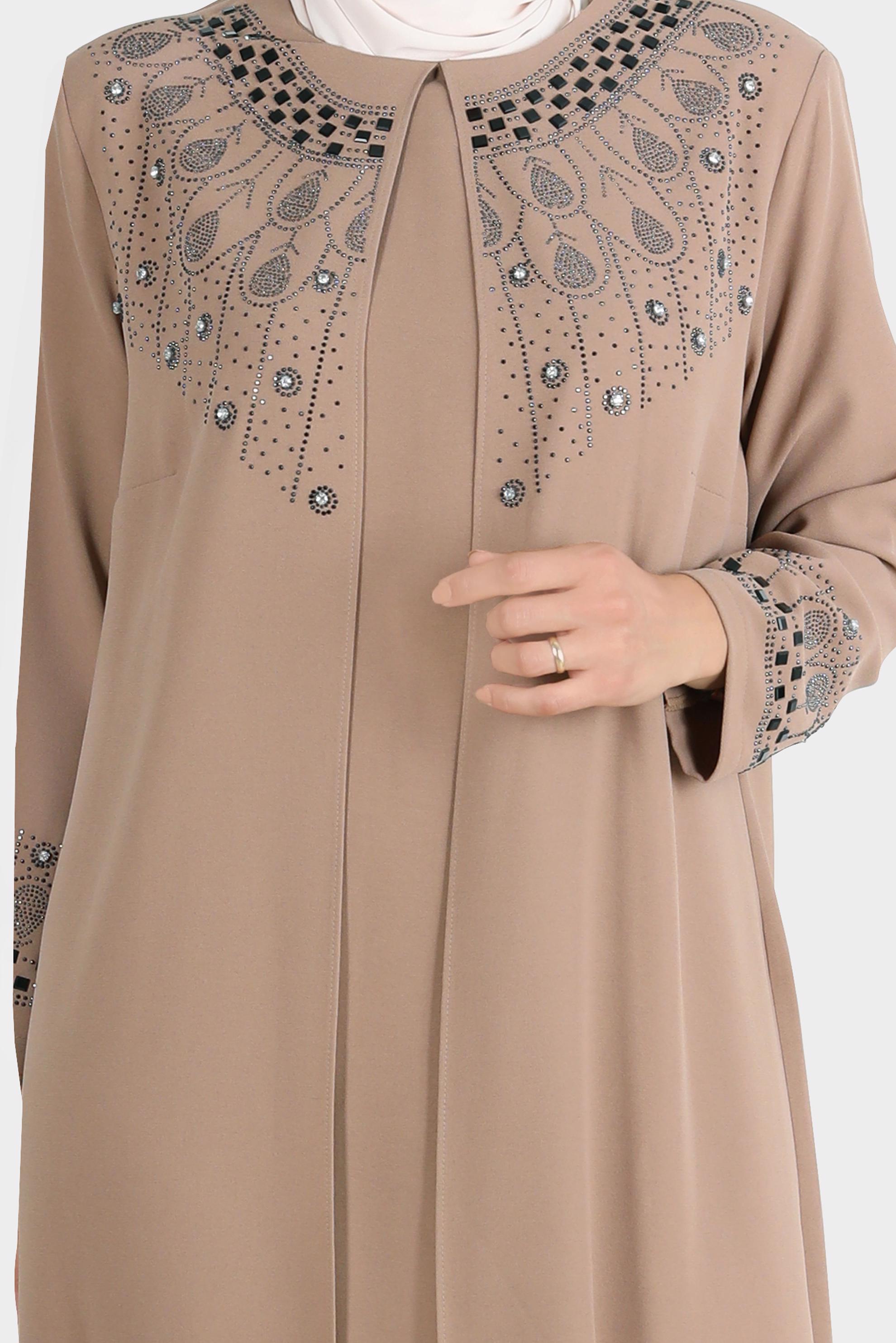 Hijab clothing BROWN GEM PRINTED CREPE DRESS 20245 