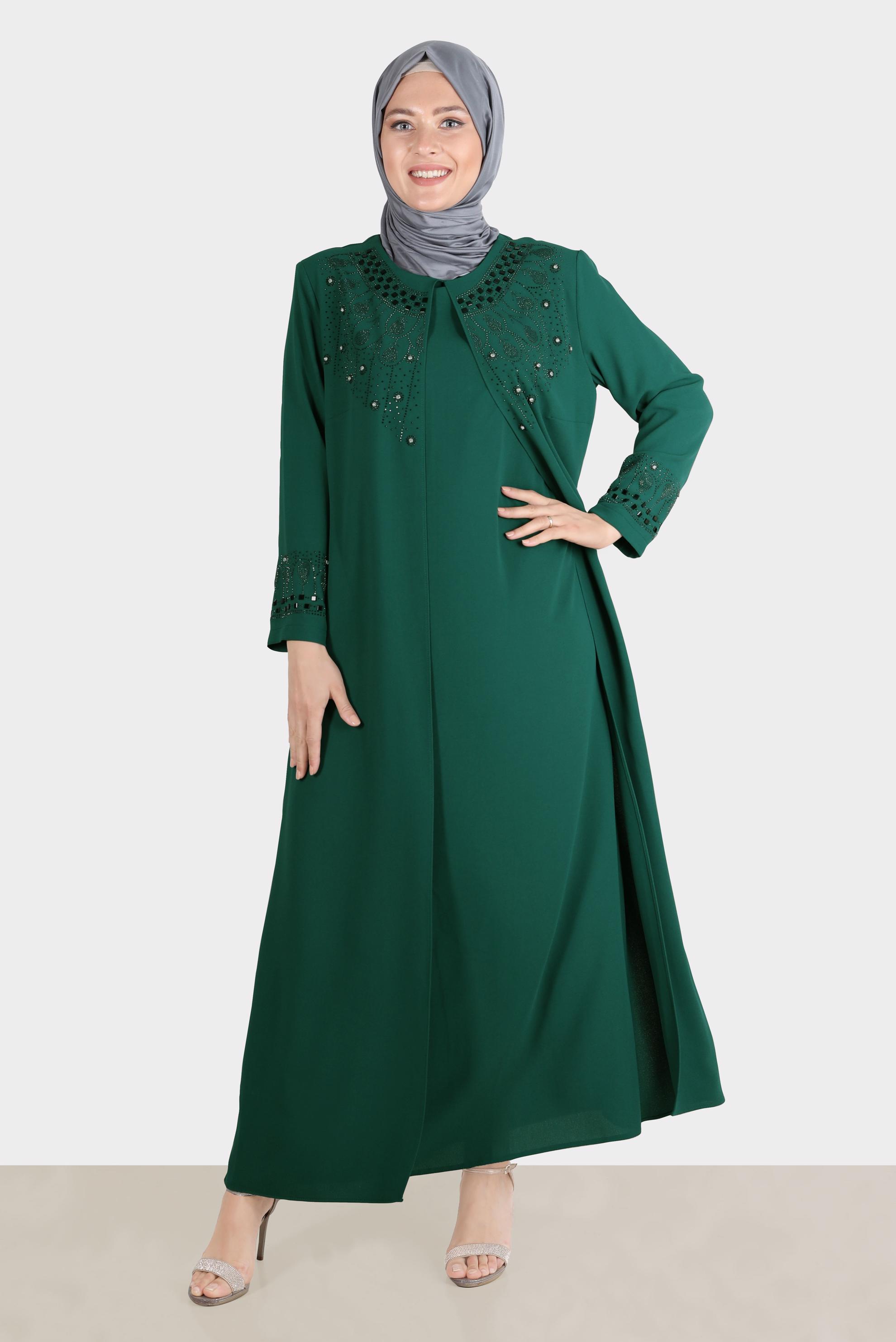 Hijab clothing GREEN GEM PRINTED CREPE DRESS 20245 