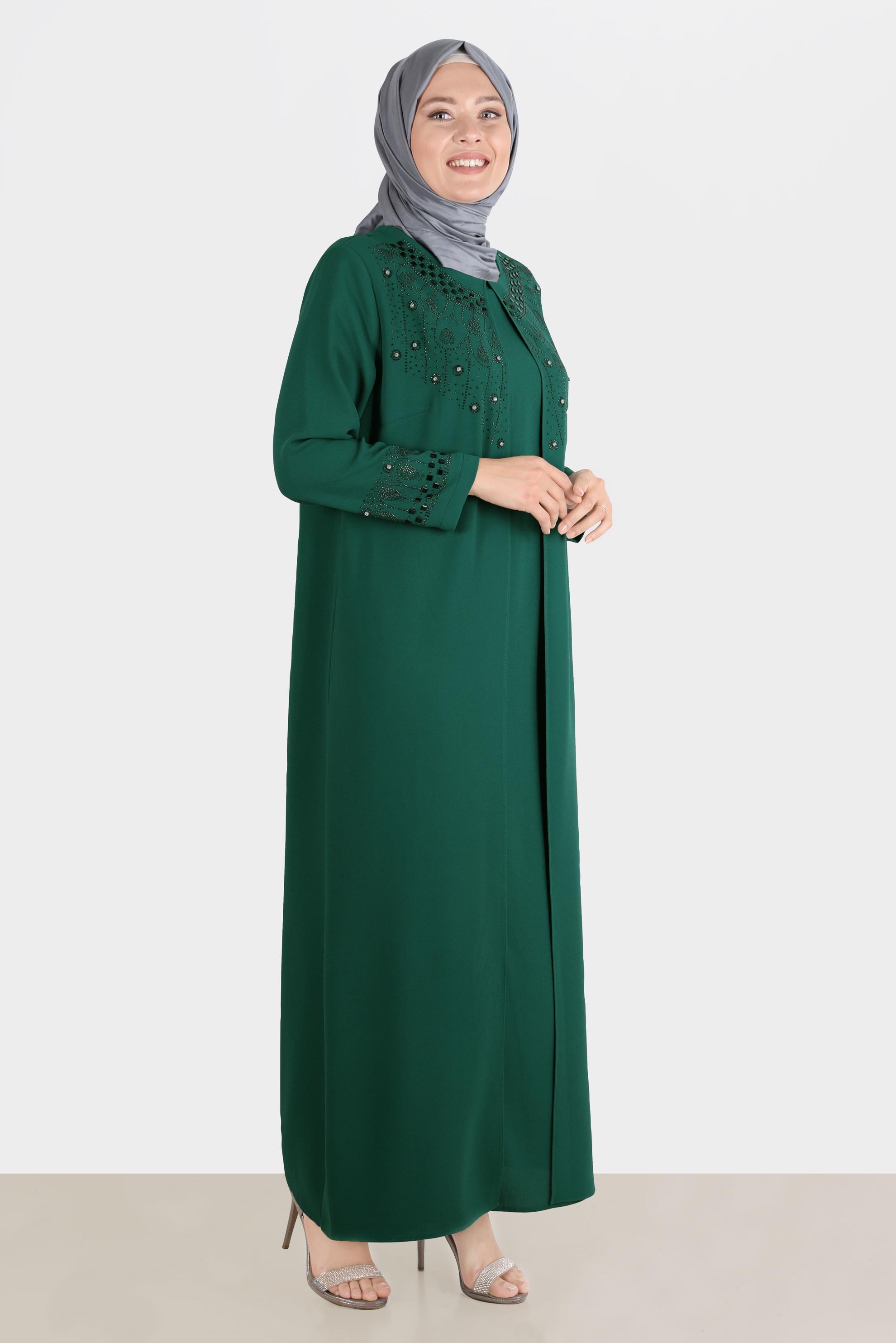 Hijab clothing GREEN GEM PRINTED CREPE DRESS 20245 