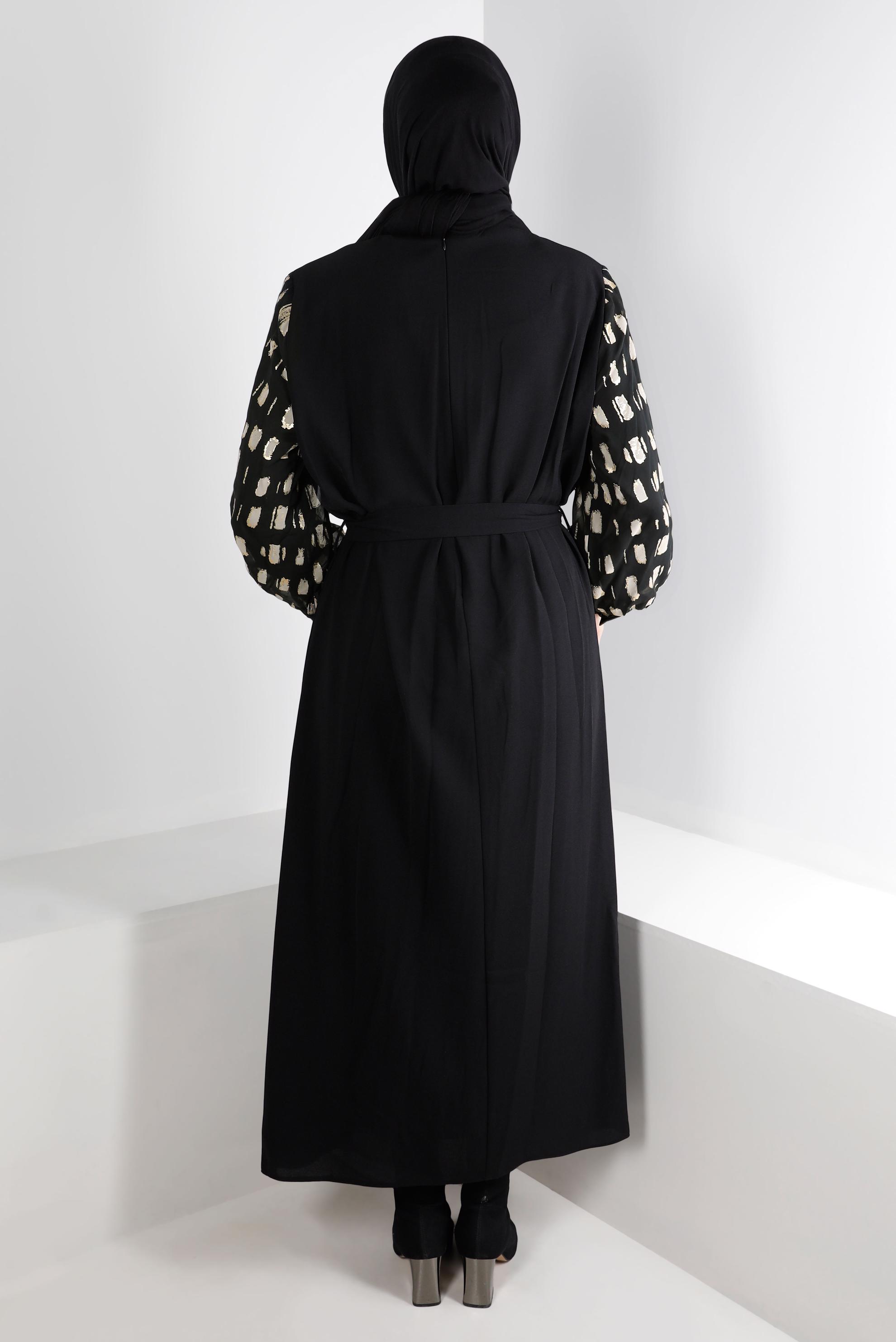 Hijab clothing BLACK BELTED ZİPPERED CREPE DRESS 20253