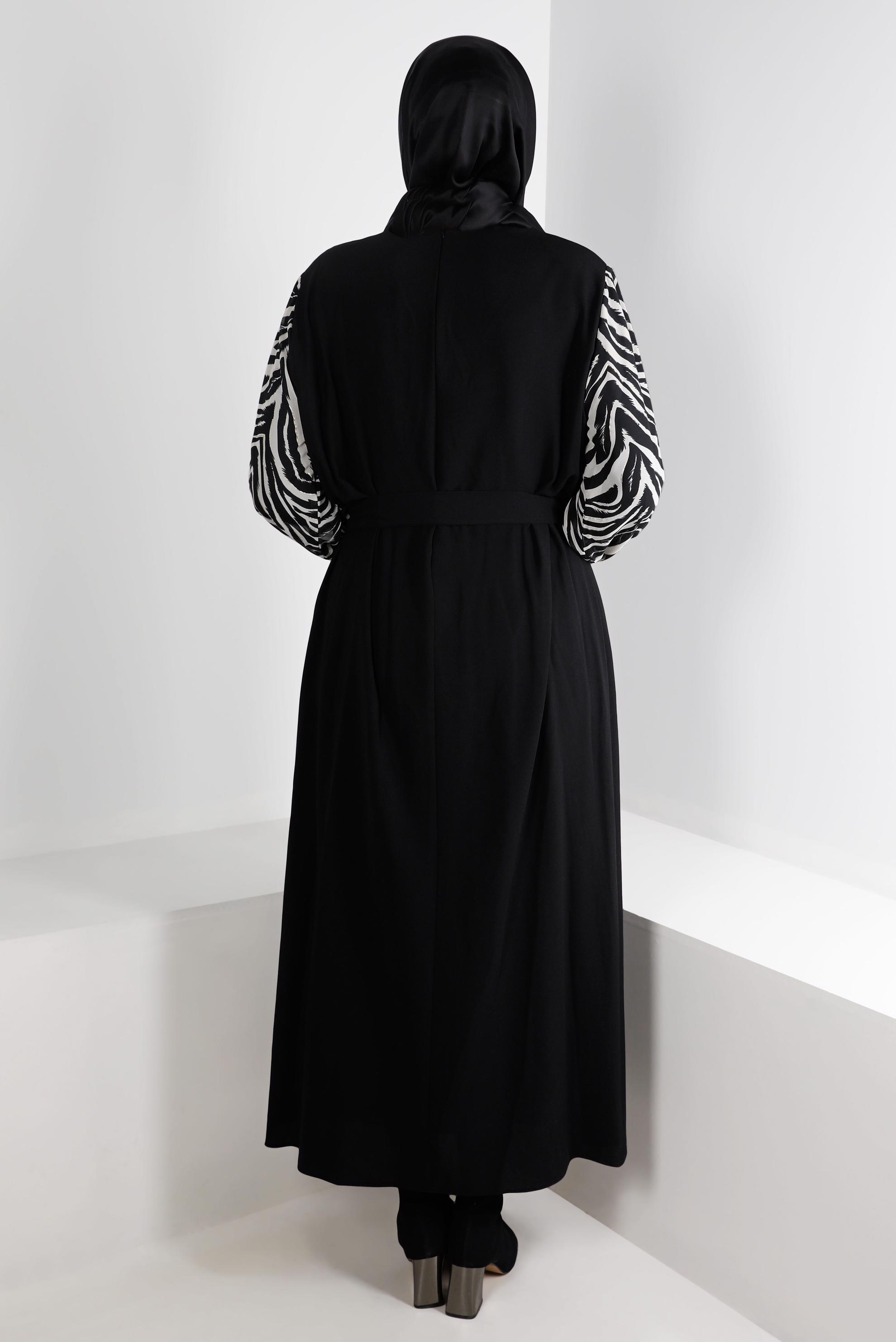 Hijab clothing BLACK BELTED ZİPPERED CREPE DRESS 20253