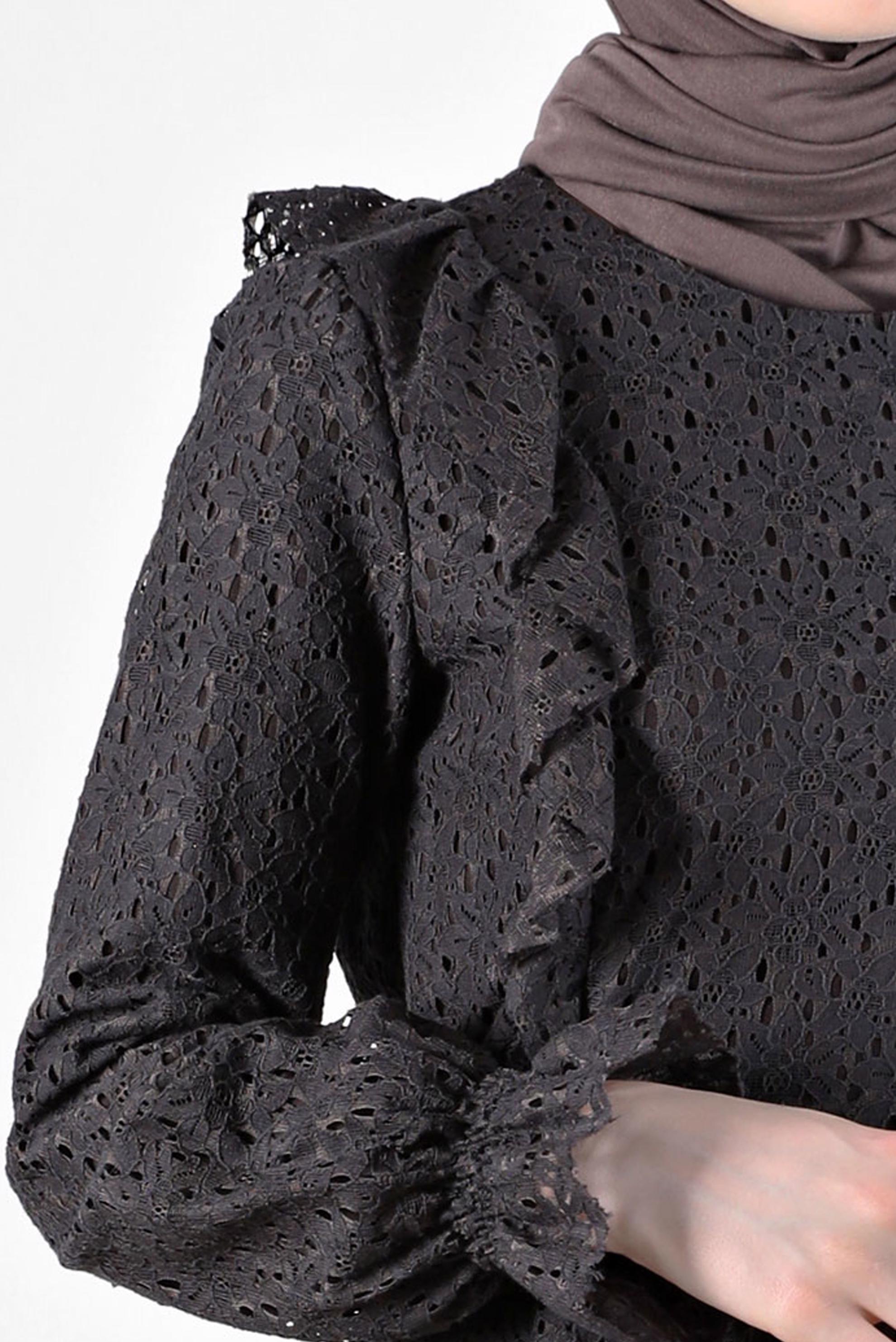 Tesettür giyim HAKİ FIRFIRLI DANTEL ELBİSE 42412 