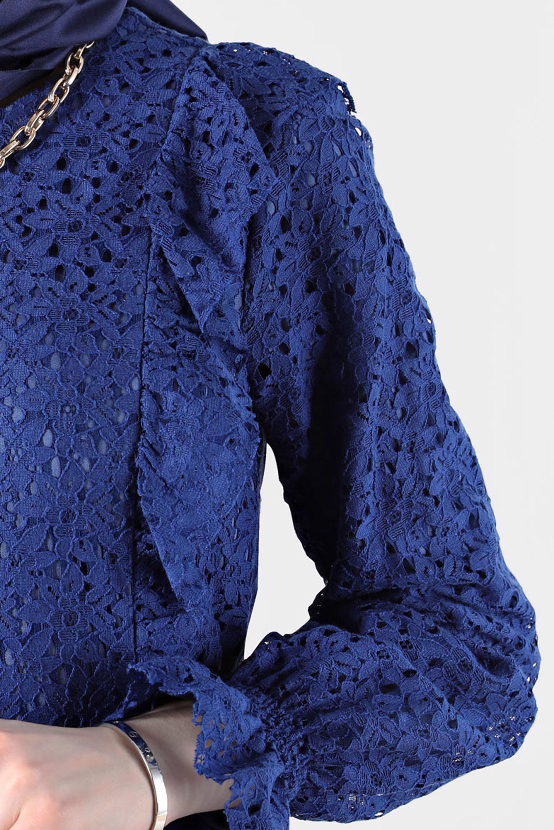 Tesettür giyim LACİVERT FIRFIRLI DANTEL ELBİSE 42412 