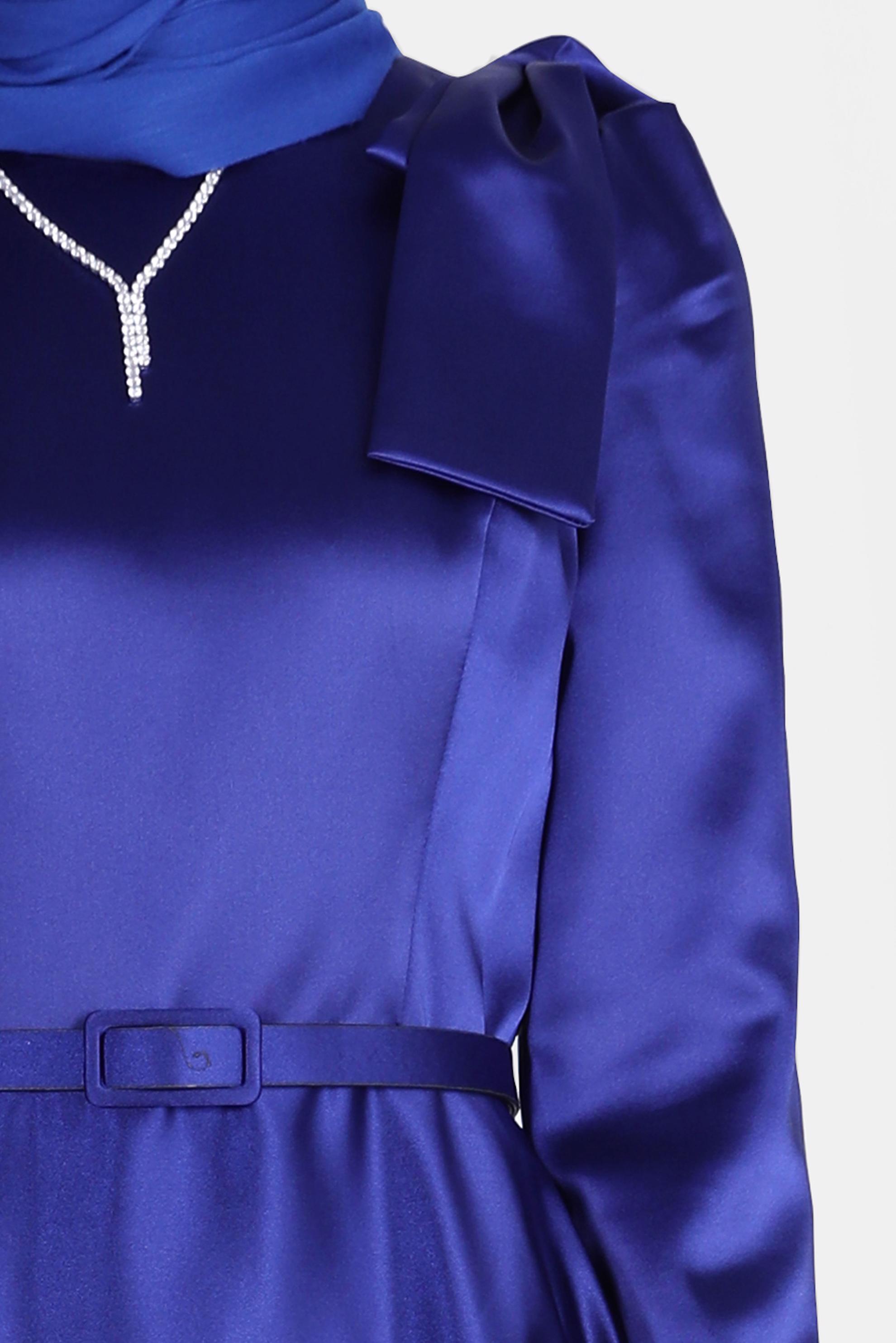 Tesettür giyim MAVİ OMUZLARI FİYONK DETAYLI ELBİSE 42418 