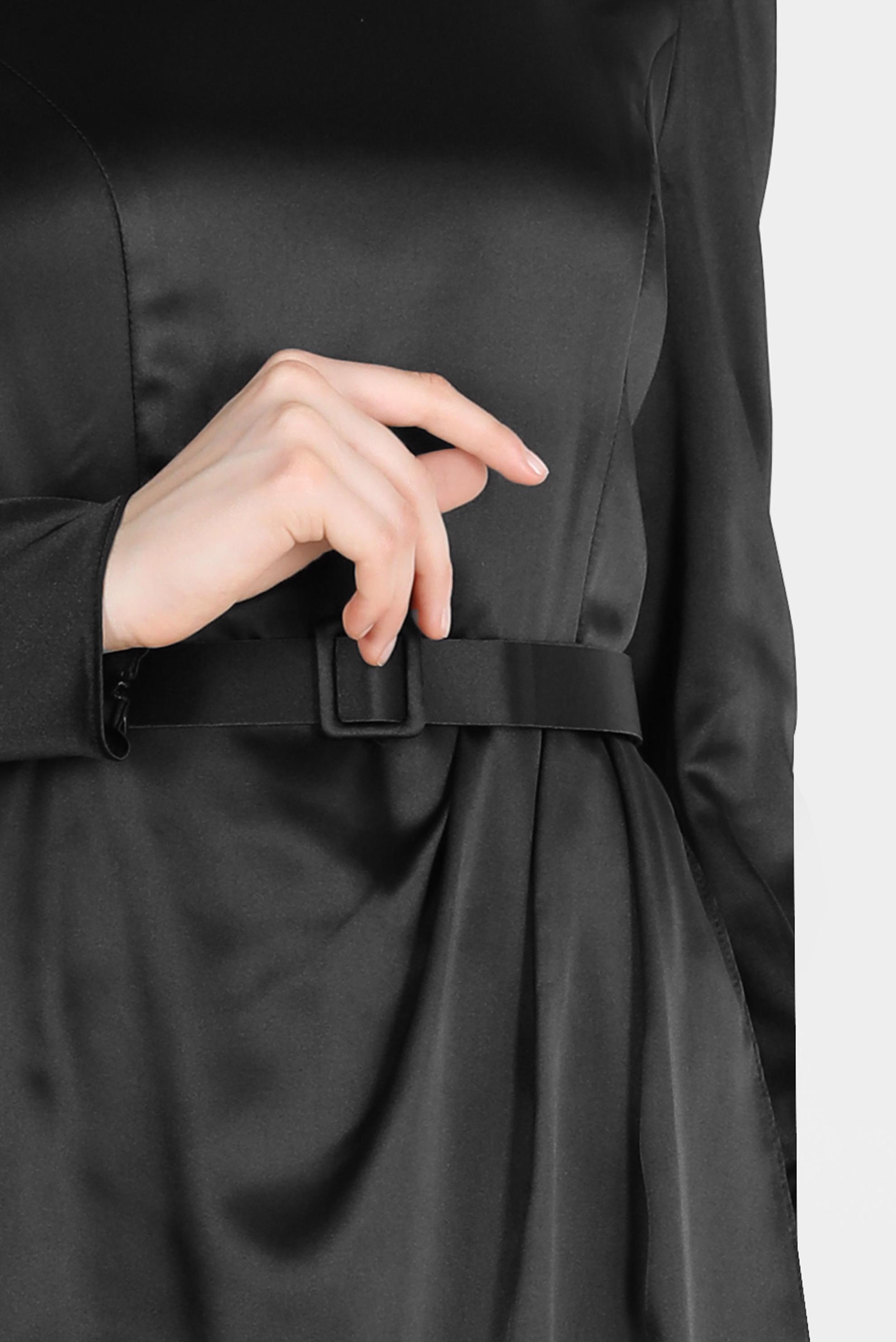 Tesettür giyim SİYAH KEMERLİ SATEN ELBİSE 42527 