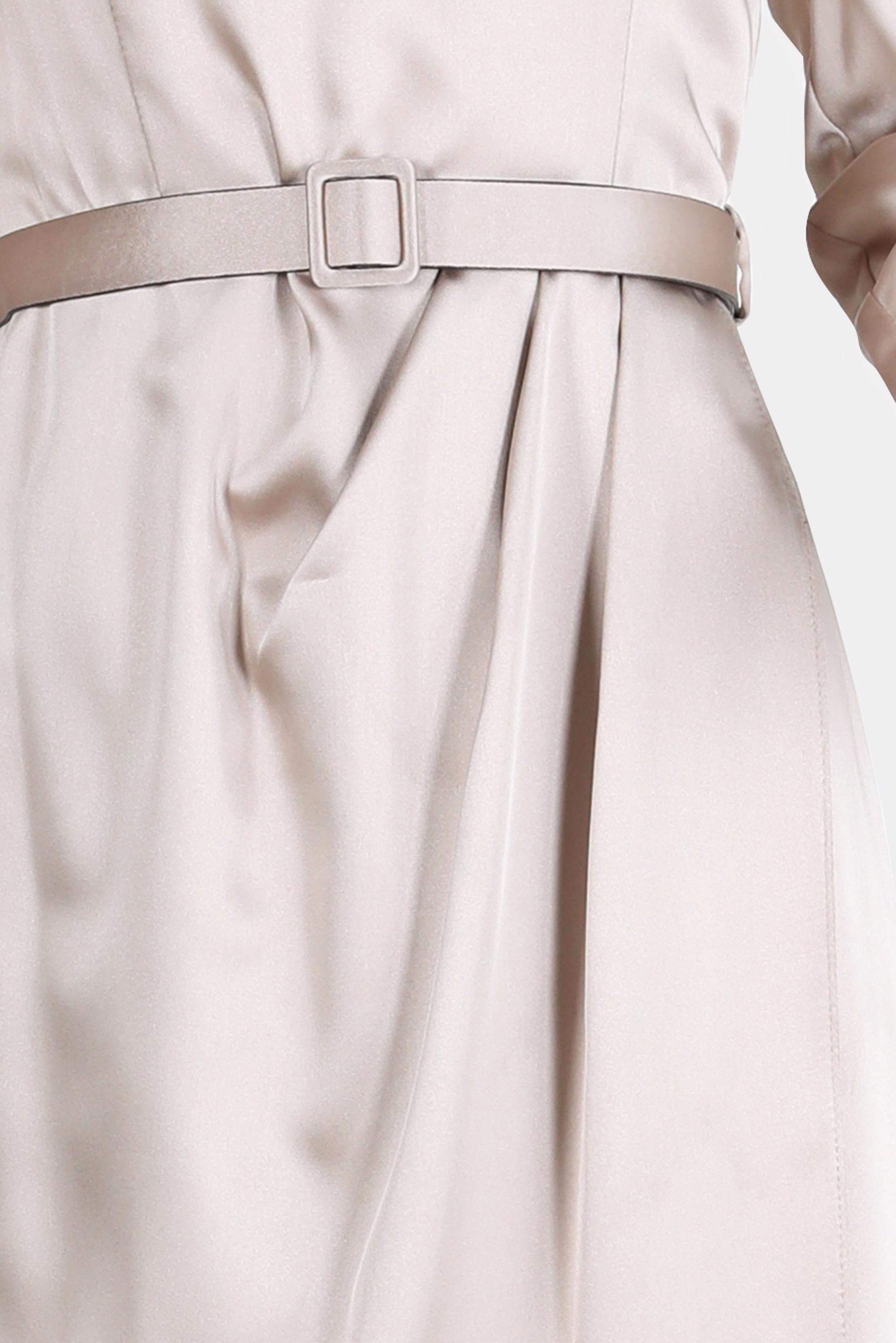 Tesettür giyim BEJ KEMERLİ SATEN ELBİSE 42527 