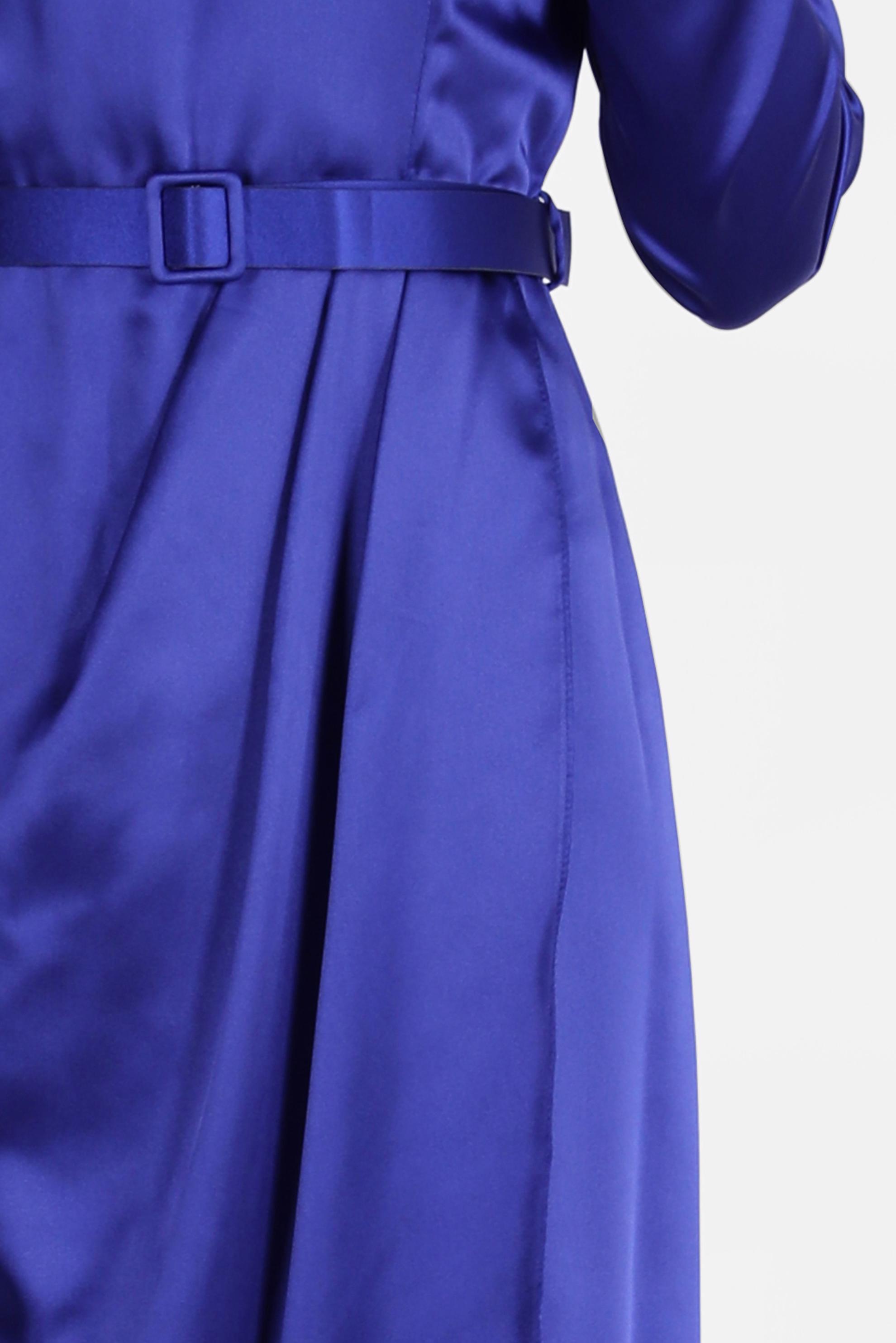 Tesettür giyim MAVİ KEMERLİ SATEN ELBİSE 42527 