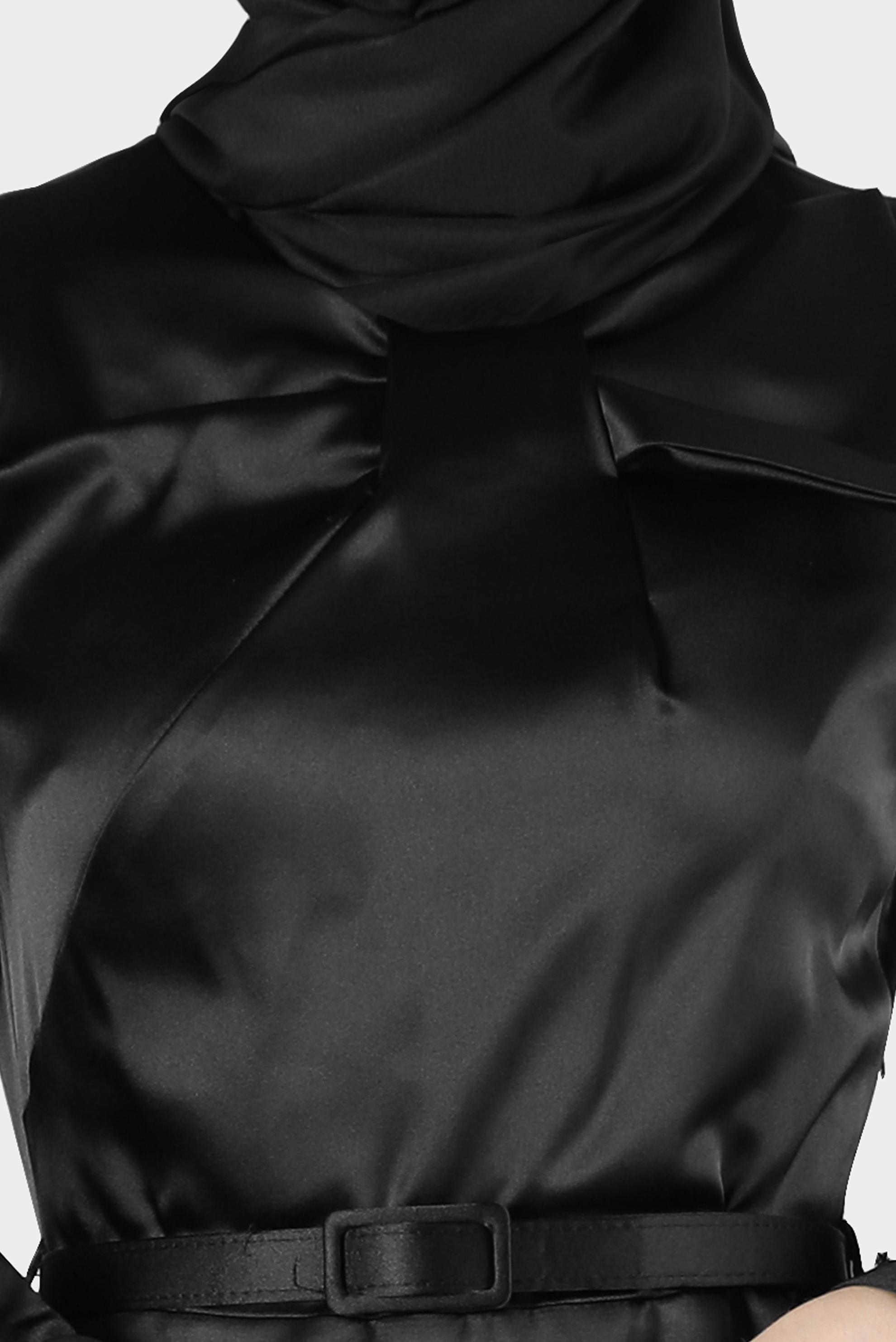 Tesettür giyim SİYAH FİYONK DETAYLI KEMERLİ ELBİSE 42532 