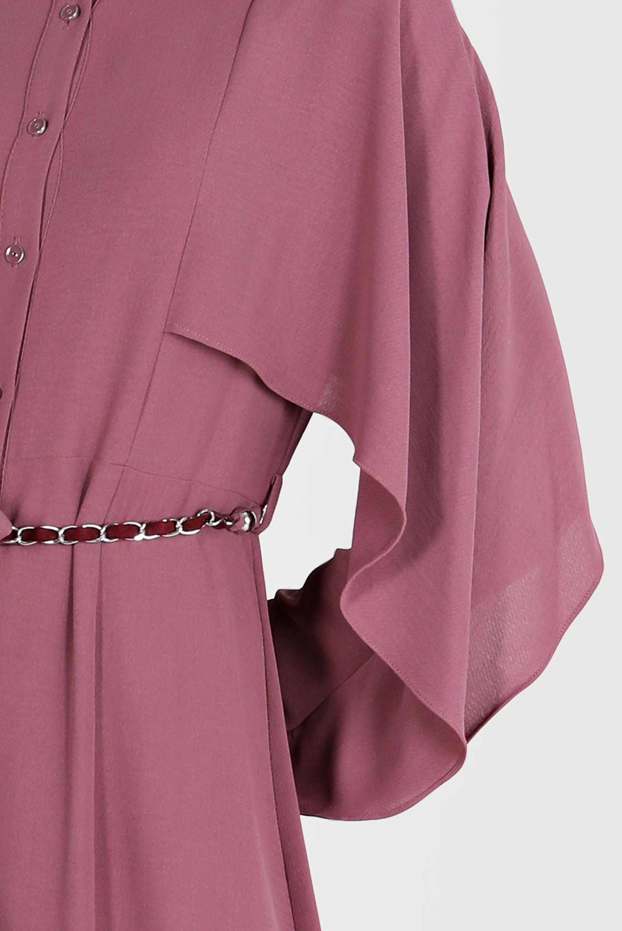 Tesettür giyim MOR VOLANLI BOYDAN DÜĞMELİ ELBİSE 42550 