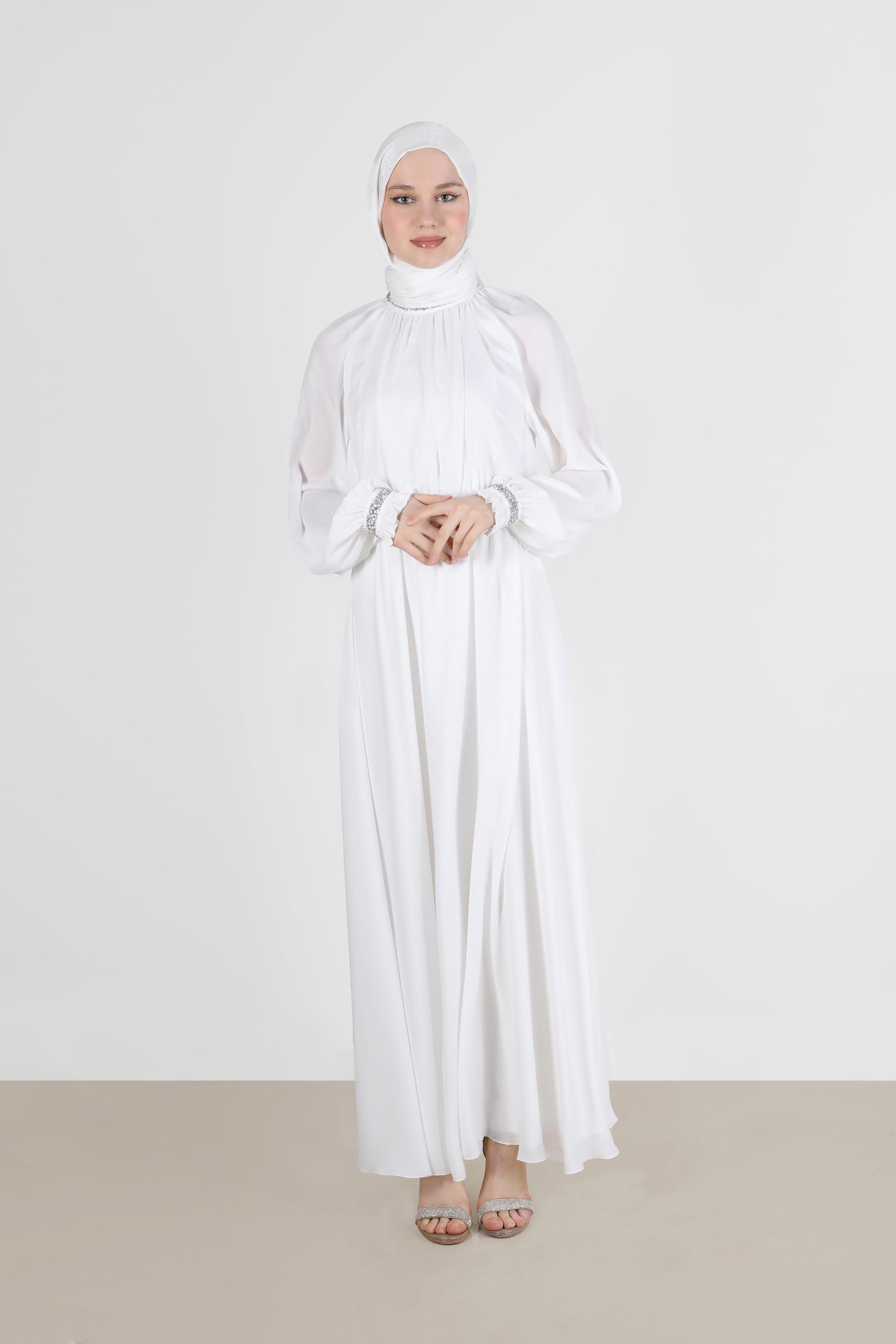 Tesettür giyim BEYAZ TAŞ DETAYLI ELBİSE 42553 