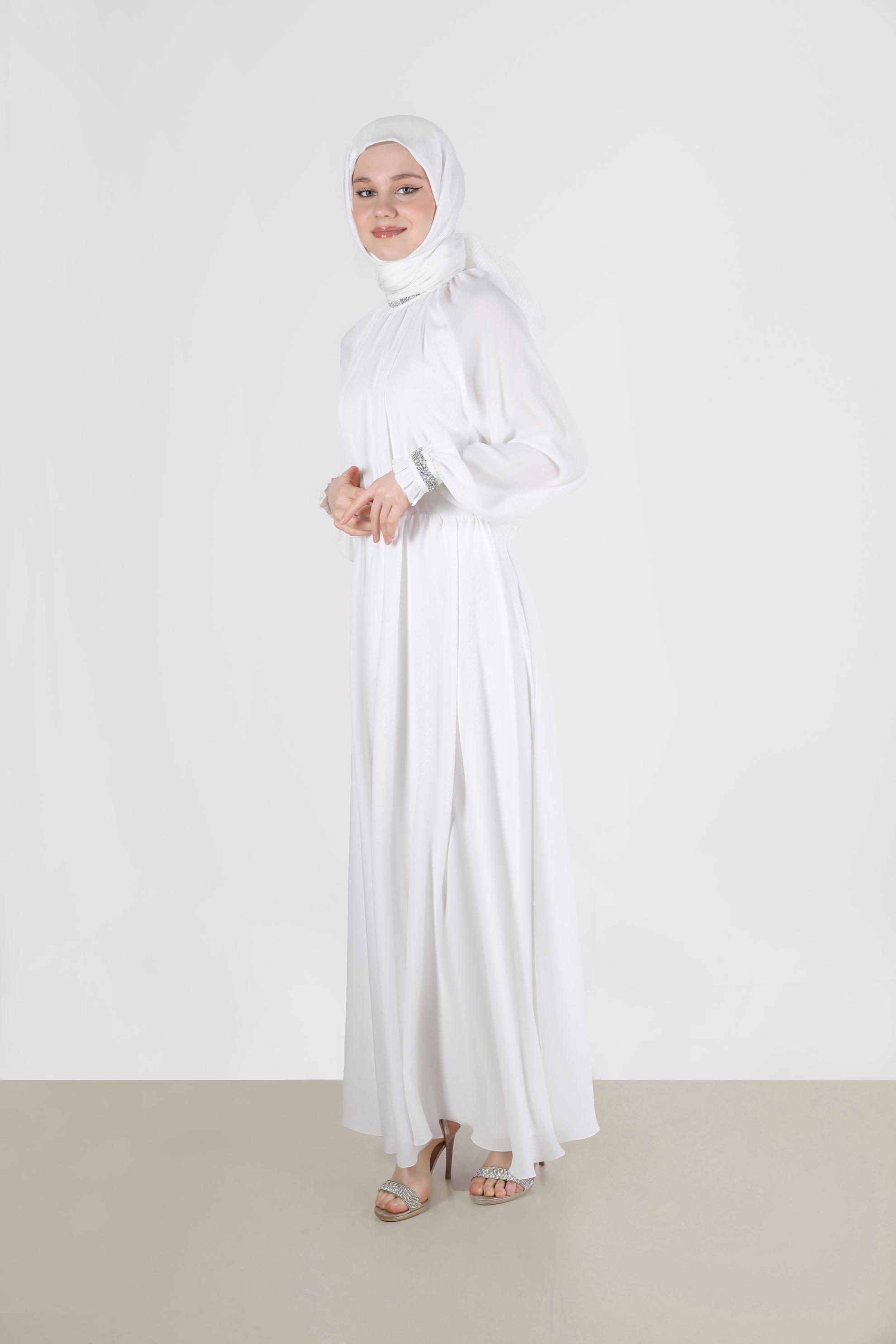 Tesettür giyim BEYAZ TAŞ DETAYLI ELBİSE 42553 