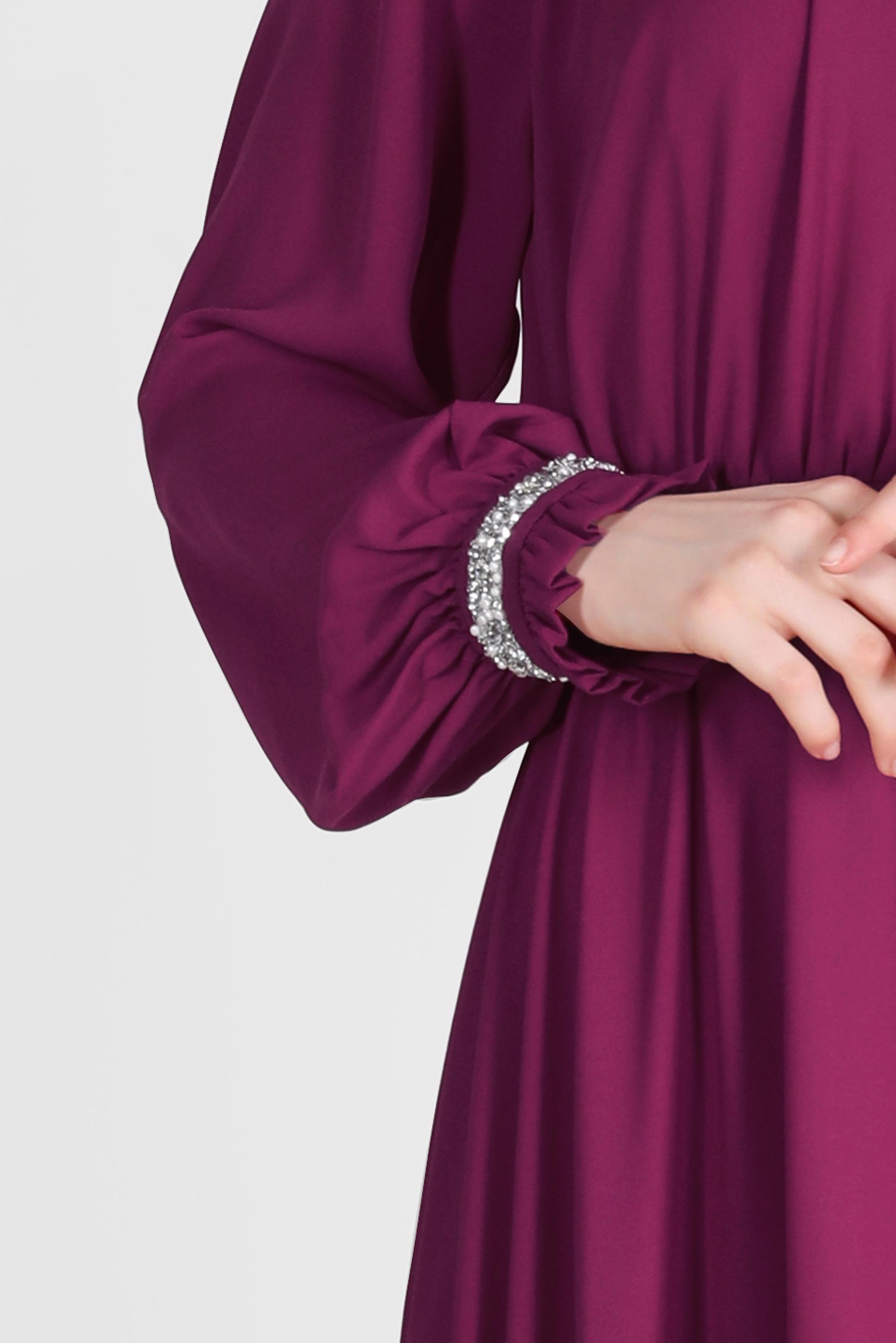 Tesettür giyim FUŞYA TAŞ DETAYLI ELBİSE 42553 