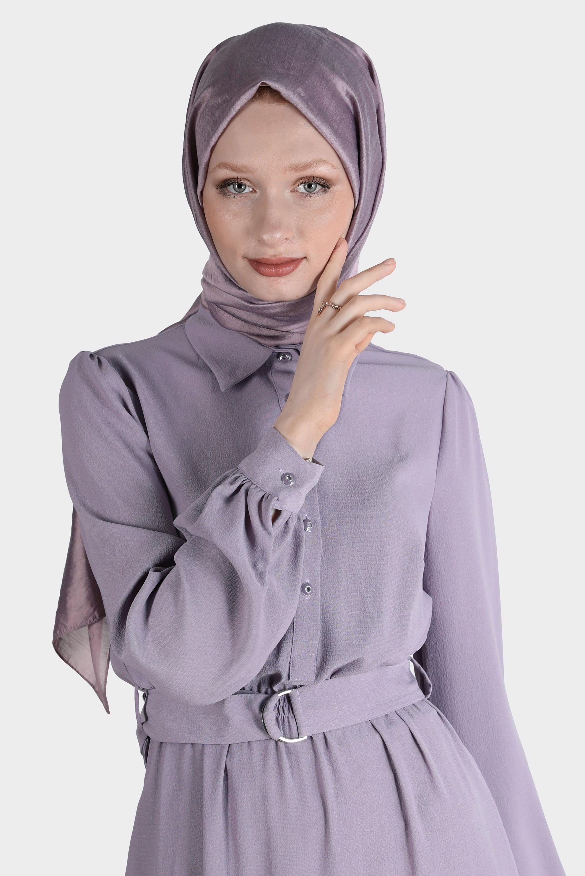 Tesettür giyim MOR DÜĞMELİ ELBİSE 42554 