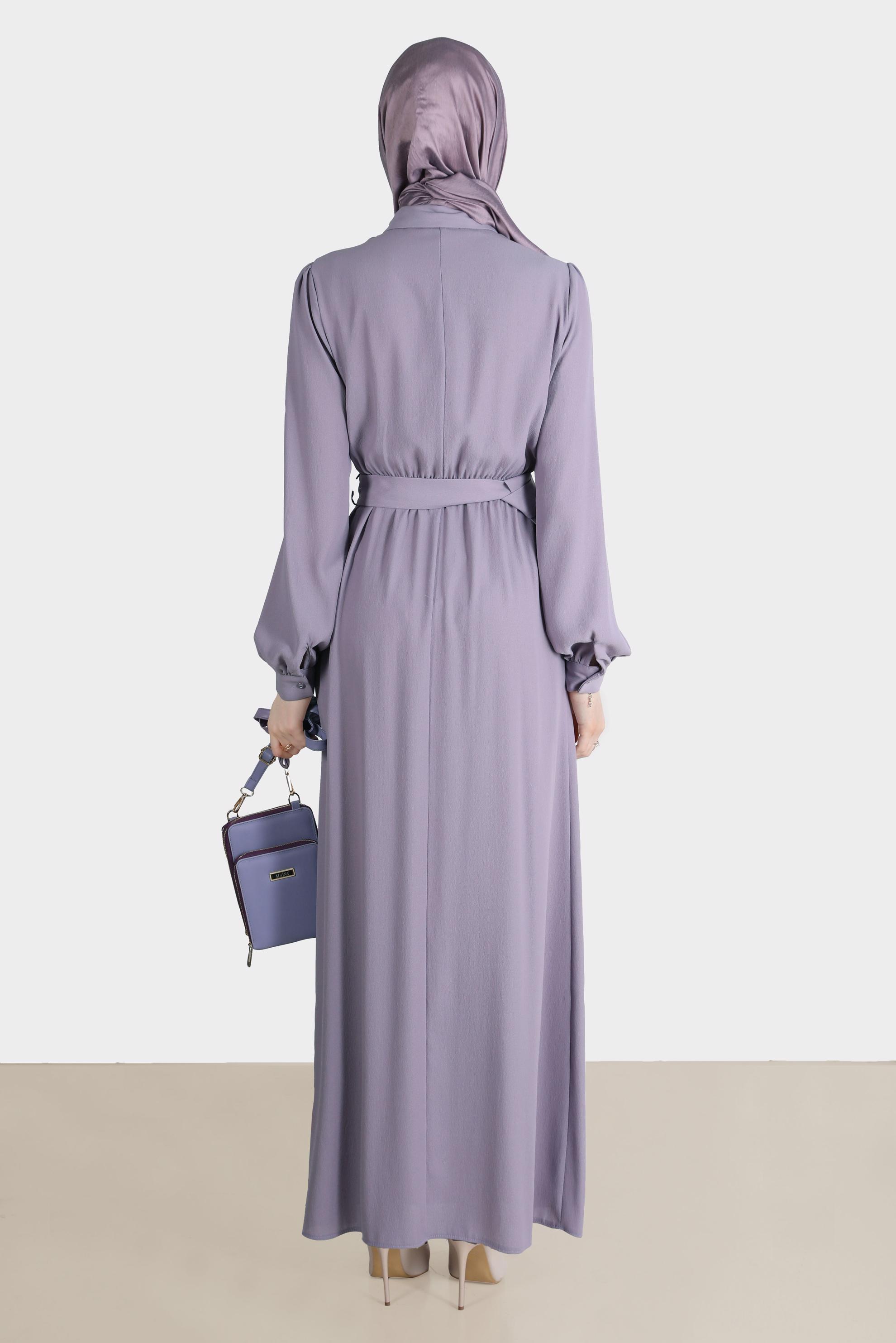Tesettür giyim MOR DÜĞMELİ ELBİSE 42554 