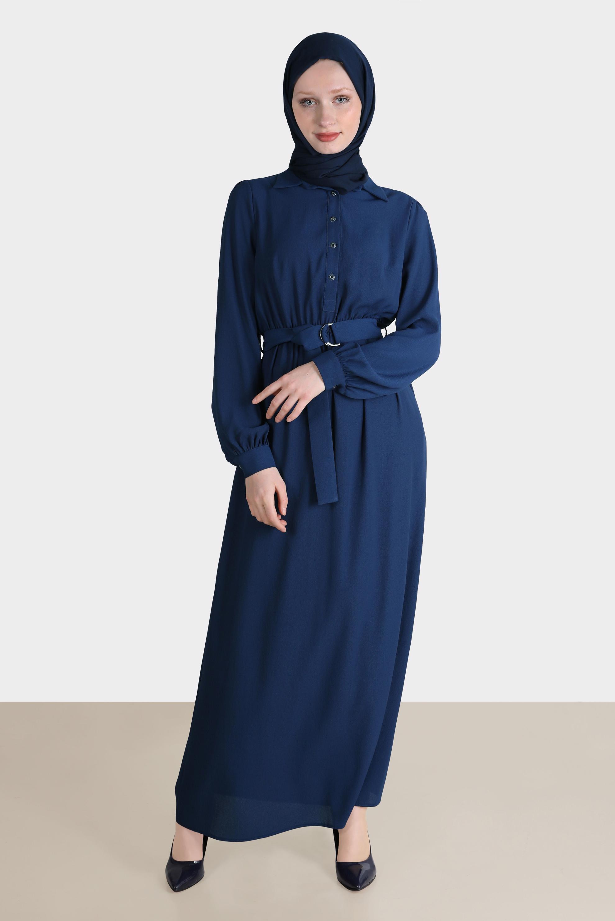 Tesettür giyim LACİVERT DÜĞMELİ ELBİSE 42554 