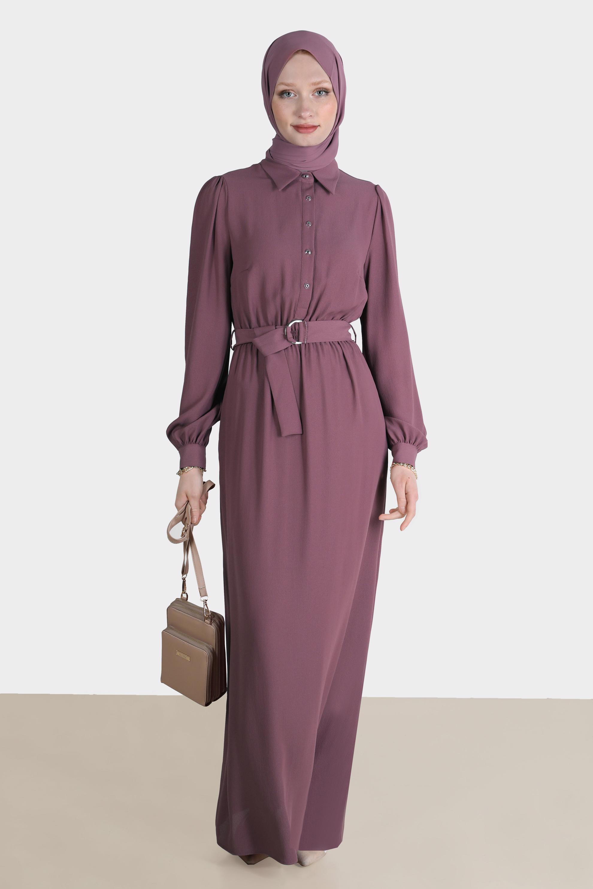 Tesettür giyim PEMBE DÜĞMELİ ELBİSE 42554 