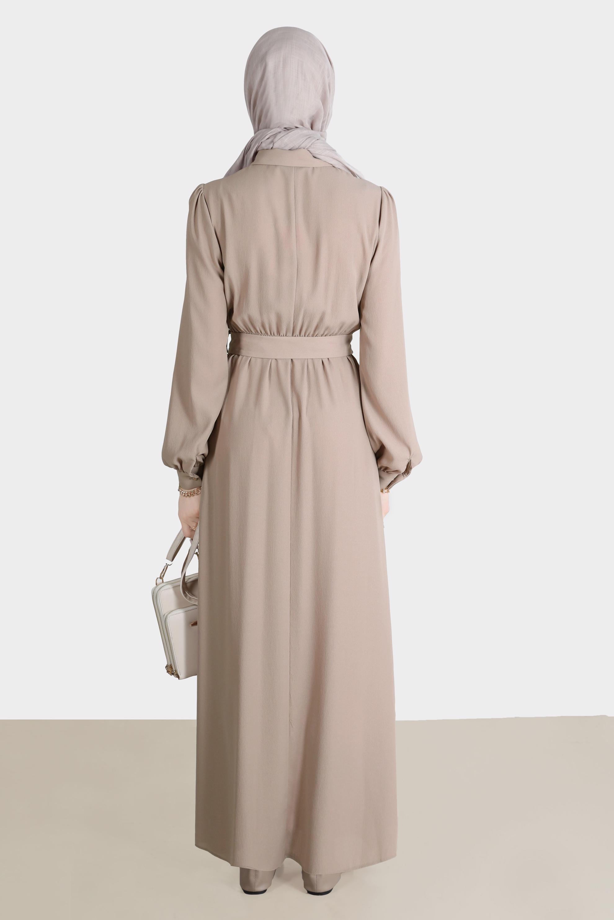 Tesettür giyim VİZON DÜĞMELİ ELBİSE 42554 